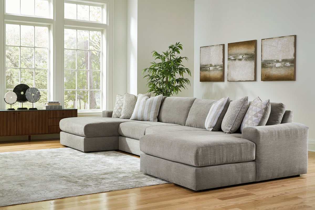 Diamond Furniture - Ashley Furniture - Avaliyah 4-Piece Double Chaise Sectional - RAF 4-Piece Double Chaise Sectional / Ash - 58103S11