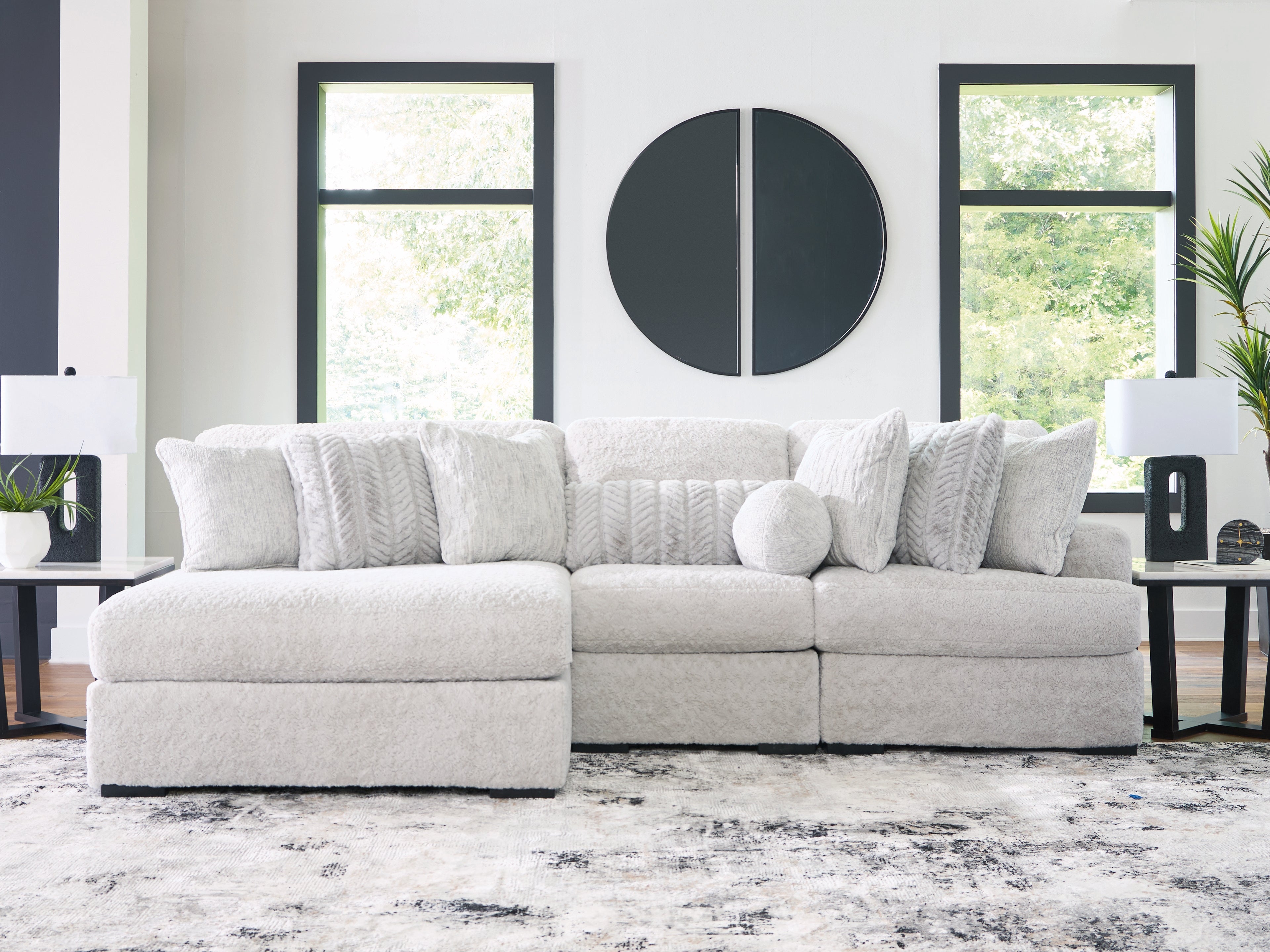 Diamond Furniture - Ashley Furniture - Cuddle Plush Sectional - 3-Piece Sectional with Chaise / Arctic - PC59106S7