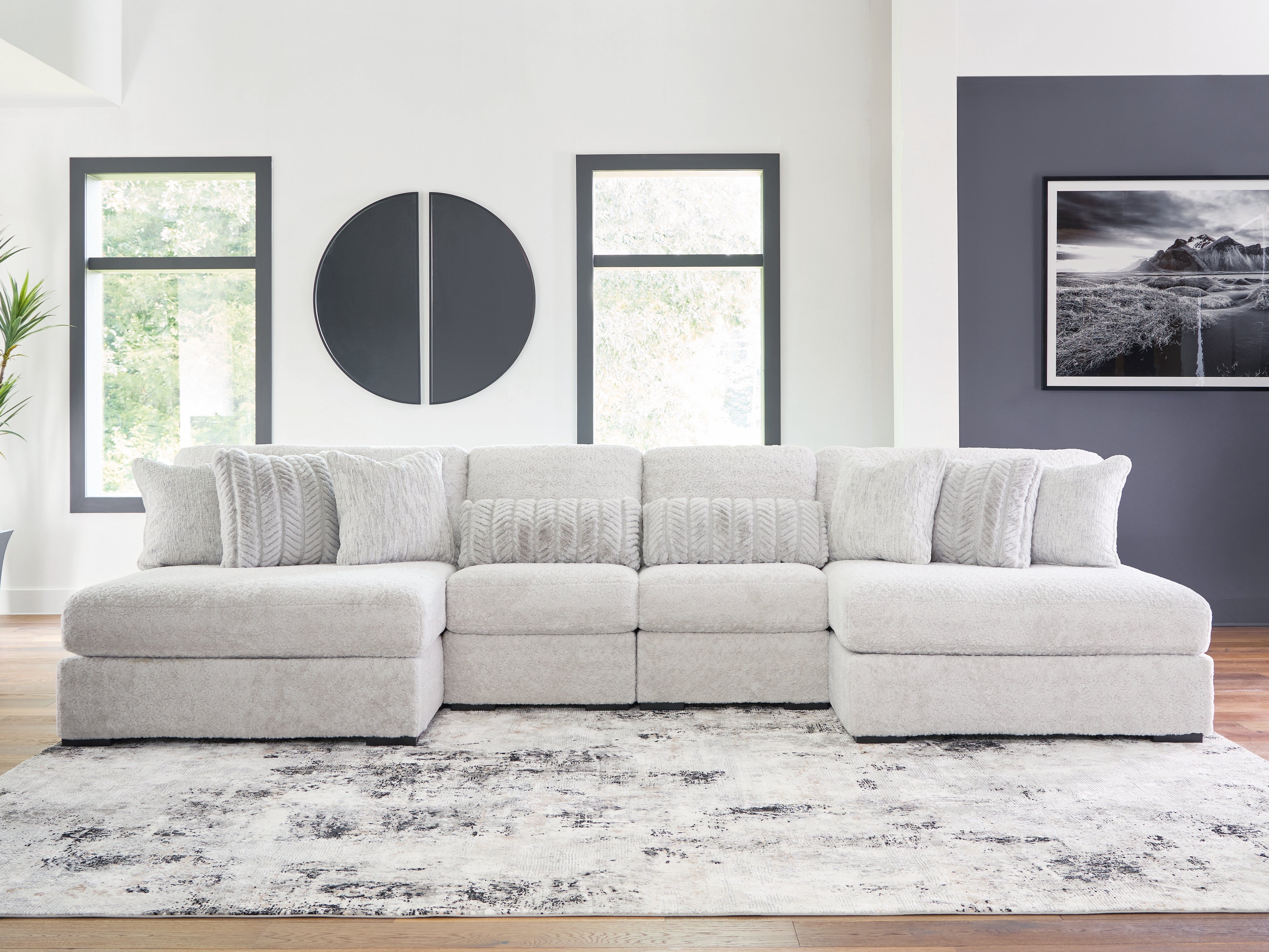 Diamond Furniture - Ashley Furniture - Cuddle Plush Sectional - 4-Piece Sectional with Chaise / Arctic - PC59106S4