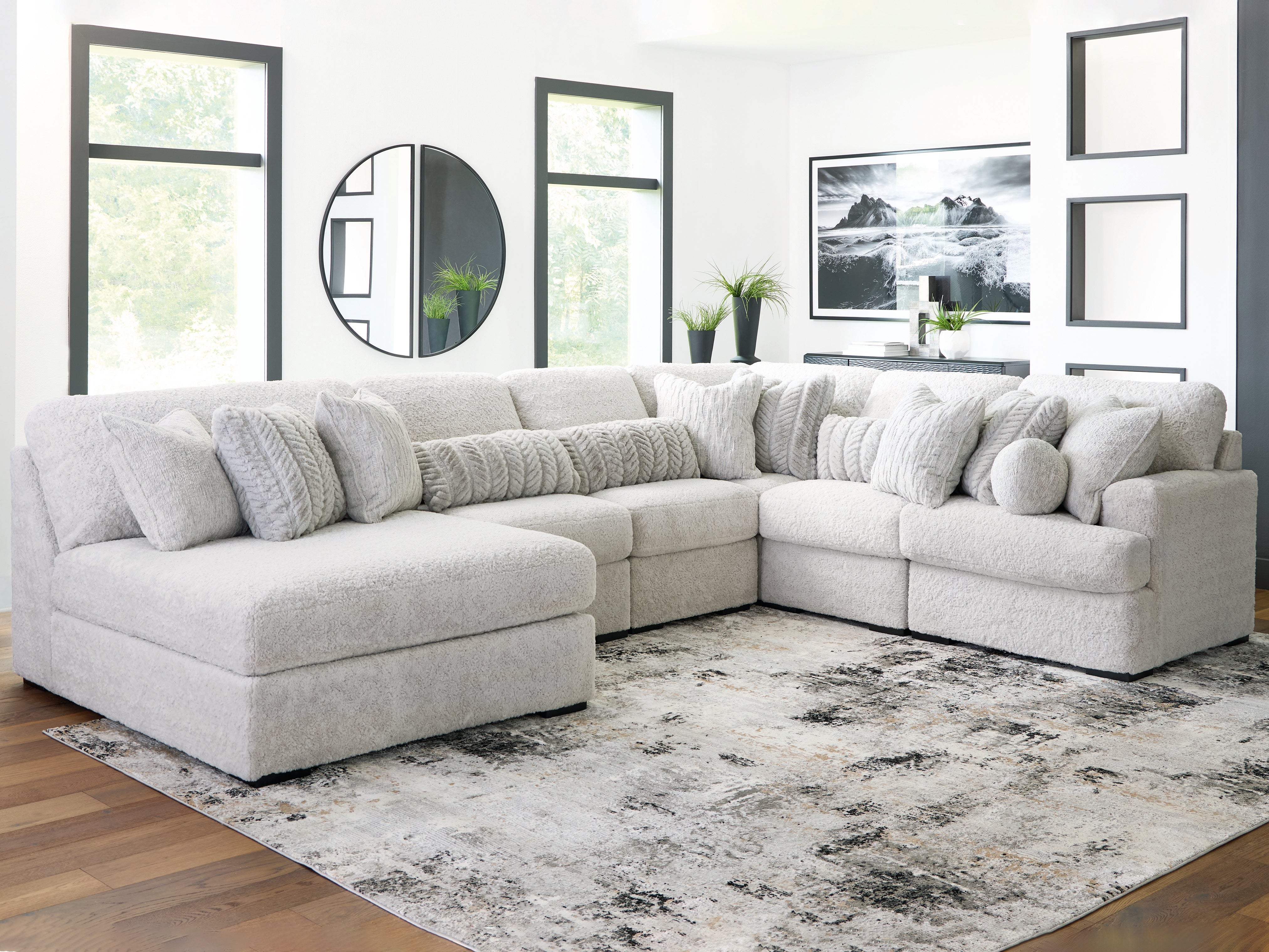 Diamond Furniture - Ashley Furniture - Cuddle Plush Sectional - 6-Piece Sectional with Chaise / Arctic - PC59106S8