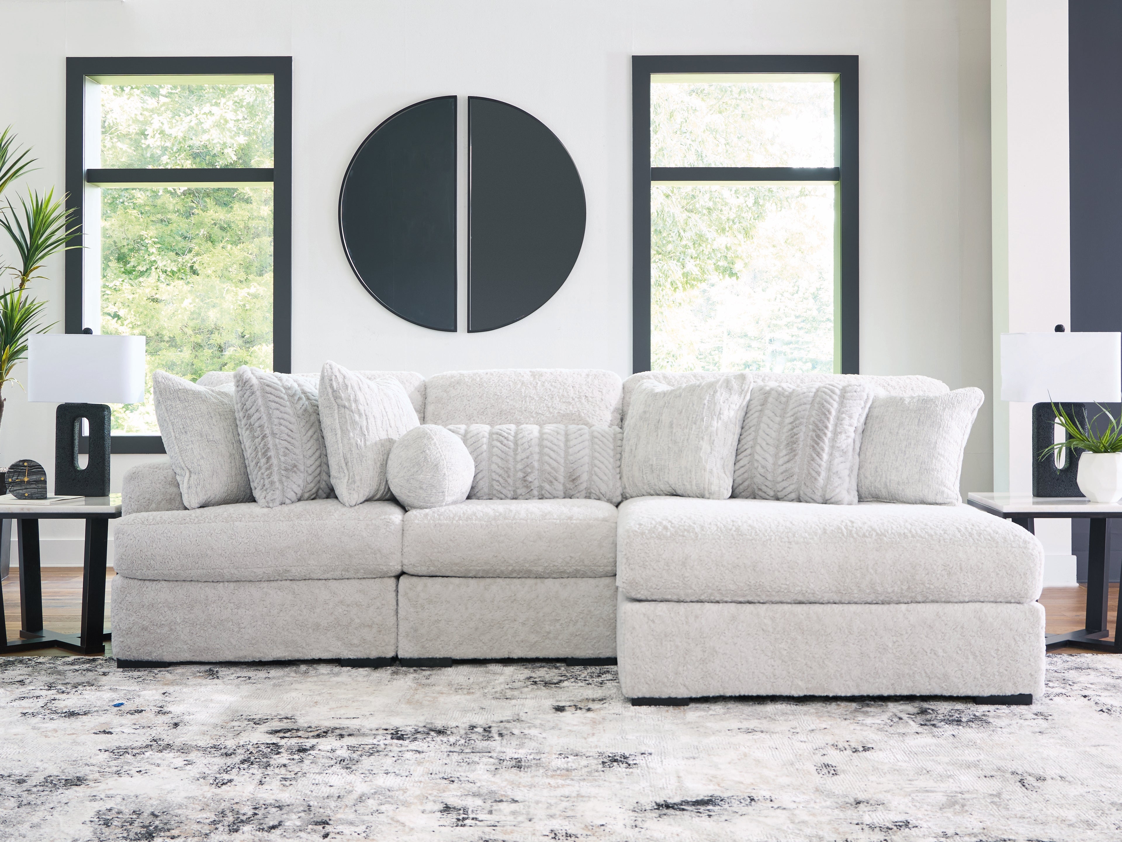 Diamond Furniture - Ashley Furniture - Cuddle Plush Sectional - RAF 3-Piece Sectional with Chaise / Arctic - PC59106S1