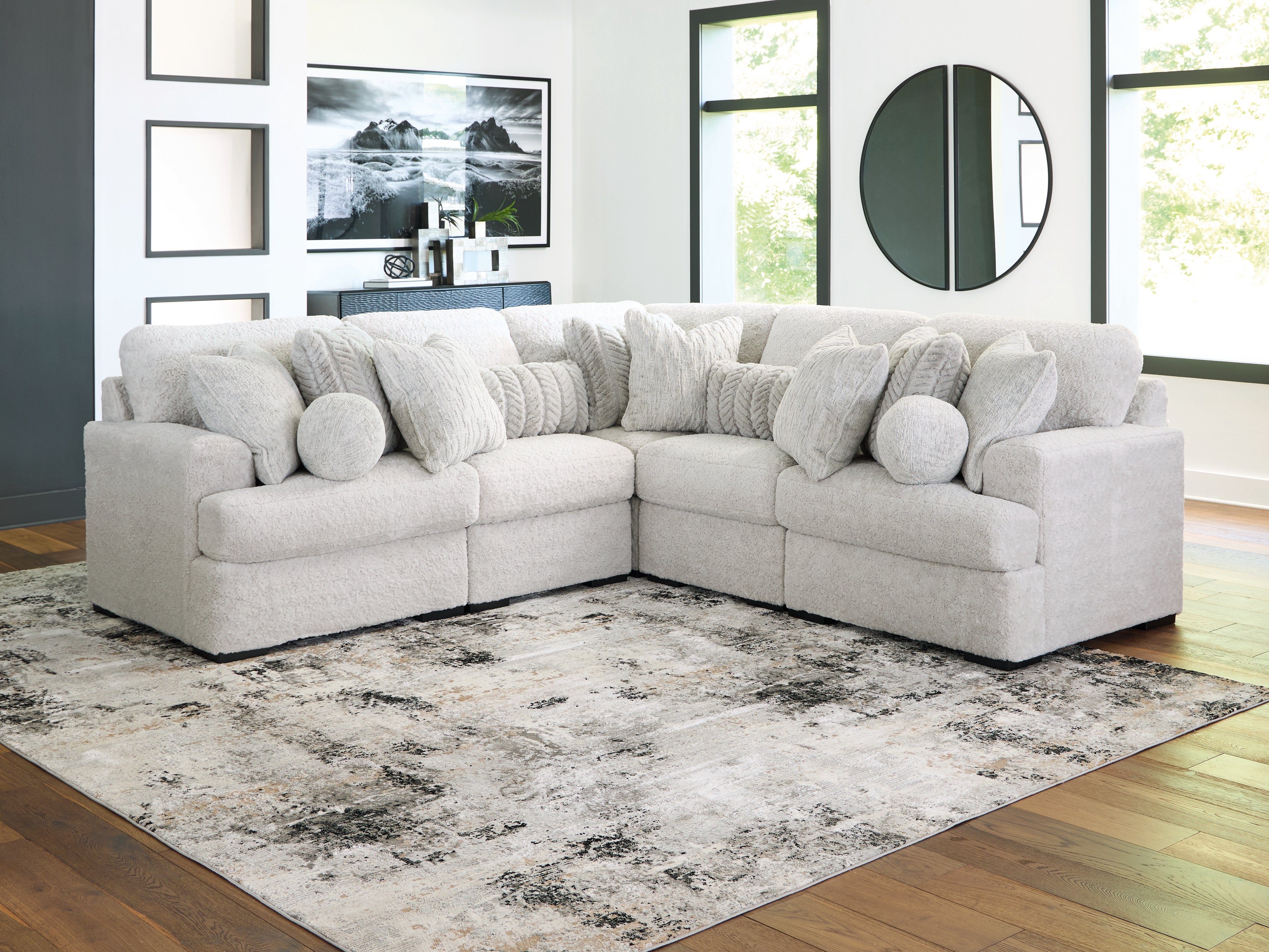 Diamond Furniture - Ashley Furniture - Cuddle Plush Sectional - RAF 5-Piece Sectional / Arctic - PC59106S2