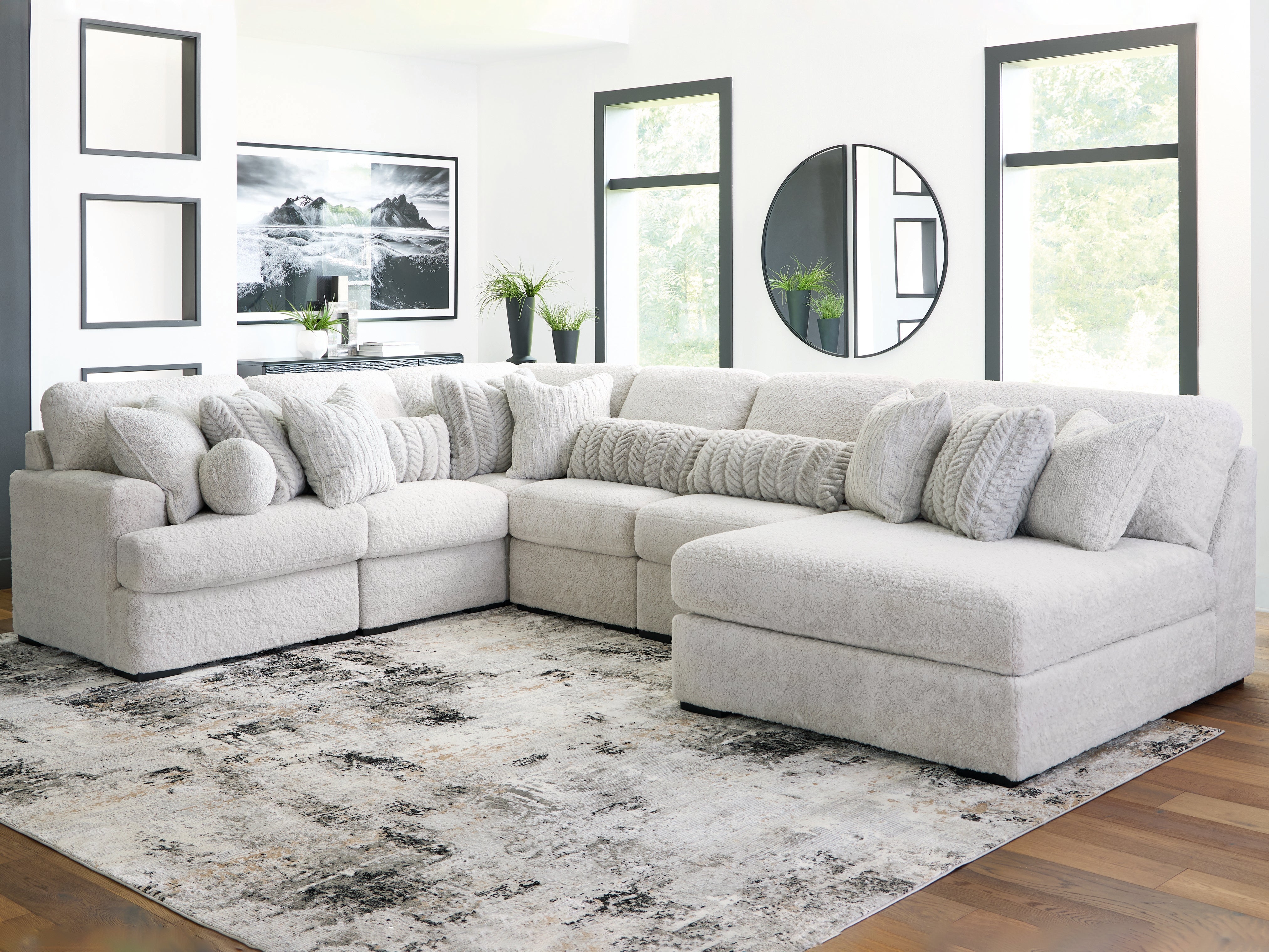 Diamond Furniture - Ashley Furniture - Cuddle Plush Sectional - RAF 6-Piece Sectional with Chaise / Arctic - PC59106S3