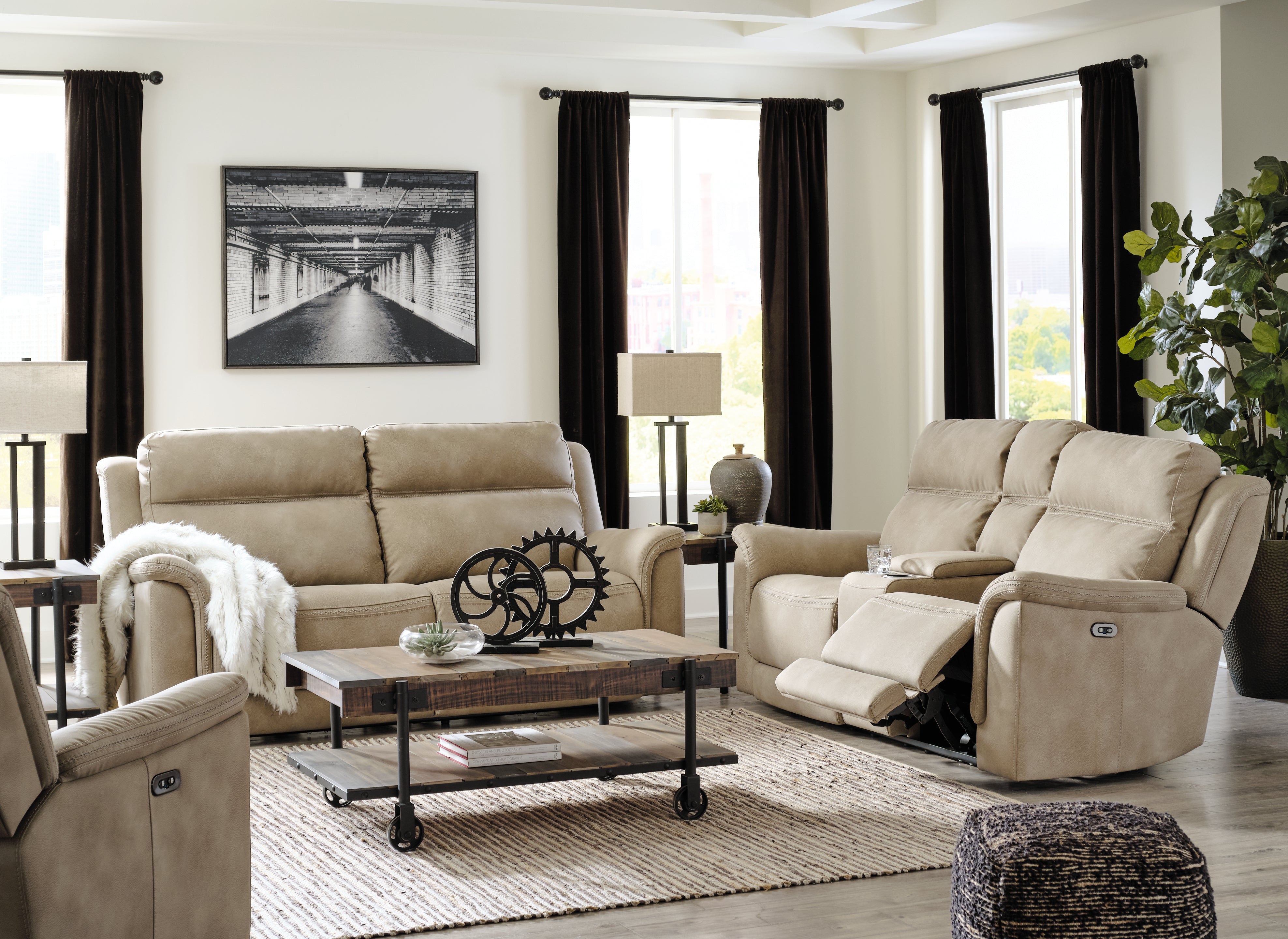 Diamond Furniture - Ashley Furniture - Next-Gen DuraPella Power Reclining Sofa, Loveseat and Recliner - Power Reclining Sofa, Loveseat and Recliner / Sand - 59302U2