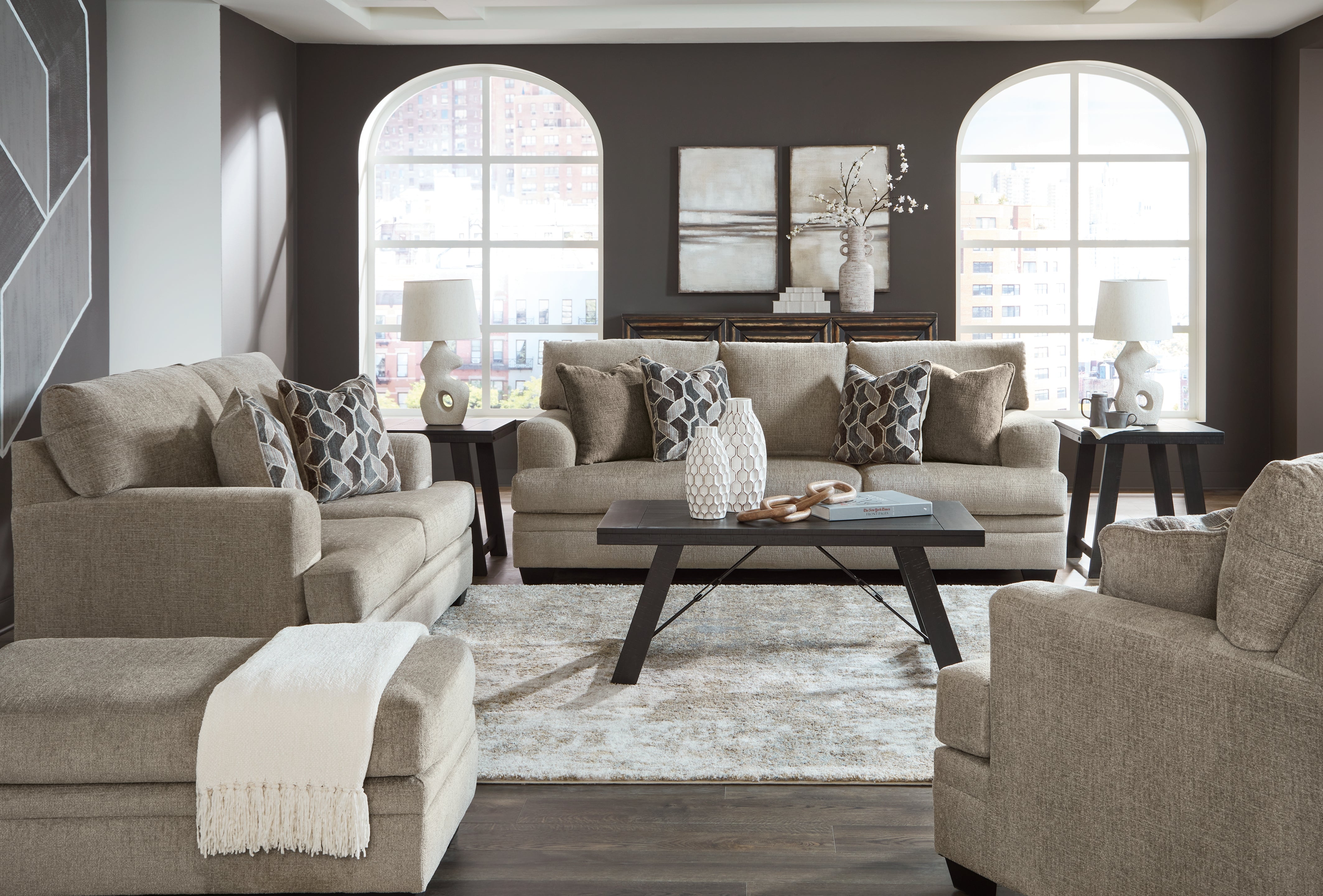 Diamond Furniture - Ashley Furniture - Stonemeade Sofa - Sofa, Loveseat, Oversized Chair and Ottoman / Taupe - 59504U4
