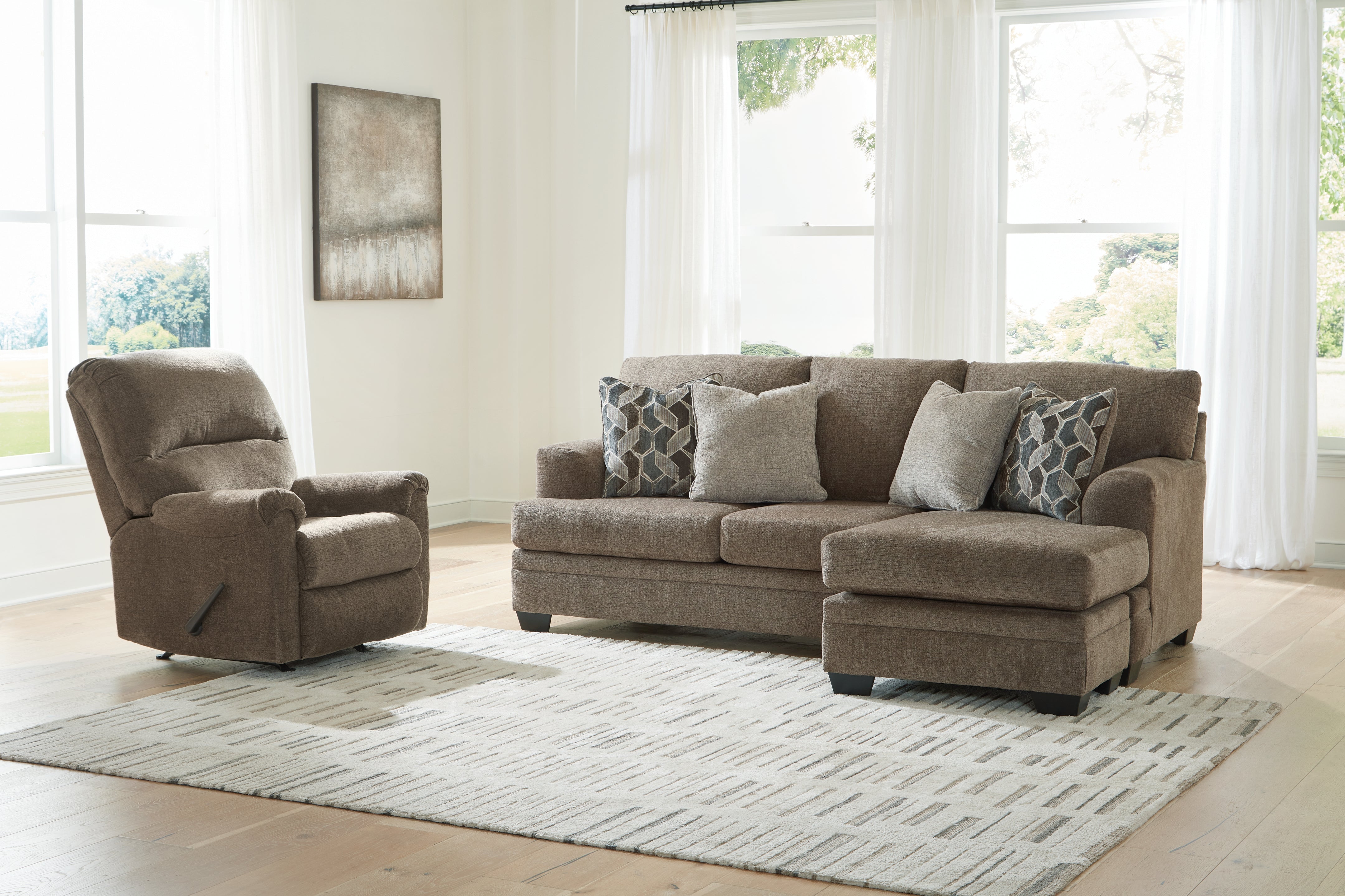 Diamond Furniture - Ashley Furniture - Stonemeade Sofa Chaise and Recliner - Sofa Chaise and Recliner / Nutmeg - 59505U5