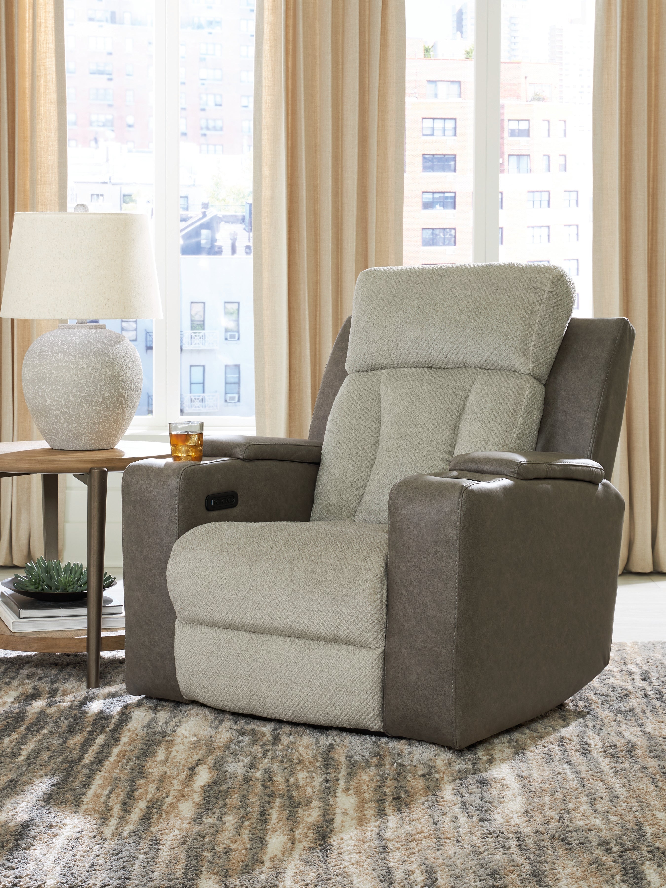 Diamond Furniture - Ashley Furniture - WhipLash Living Room - PWR Recliner/ADJ Headrest / Sisal - PC6320413