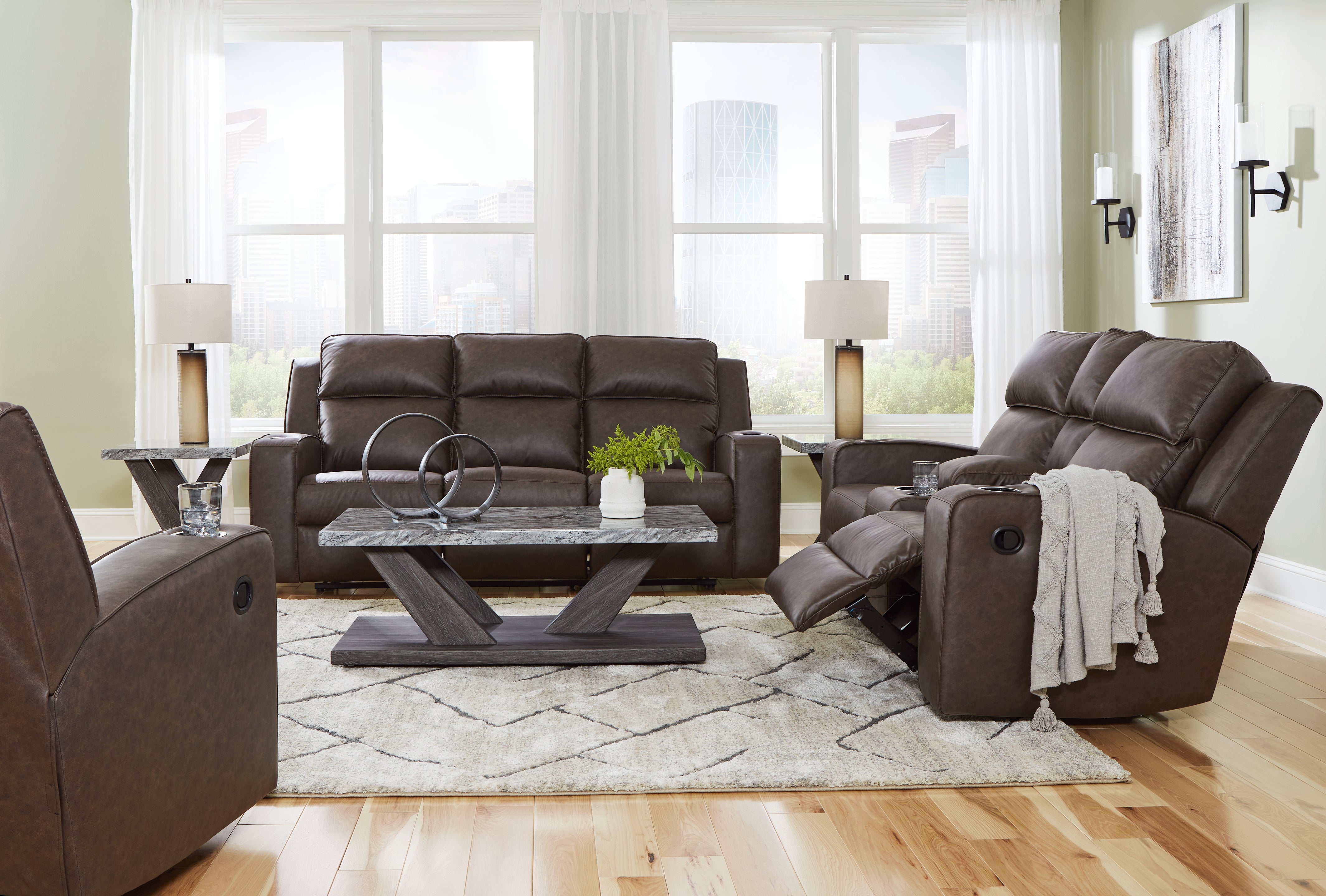 Diamond Furniture - Ashley Furniture - Lavenhorne Reclining Sofa, Loveseat and Recliner - Reclining Sofa, Loveseat and Recliner / Umber - 63306U2