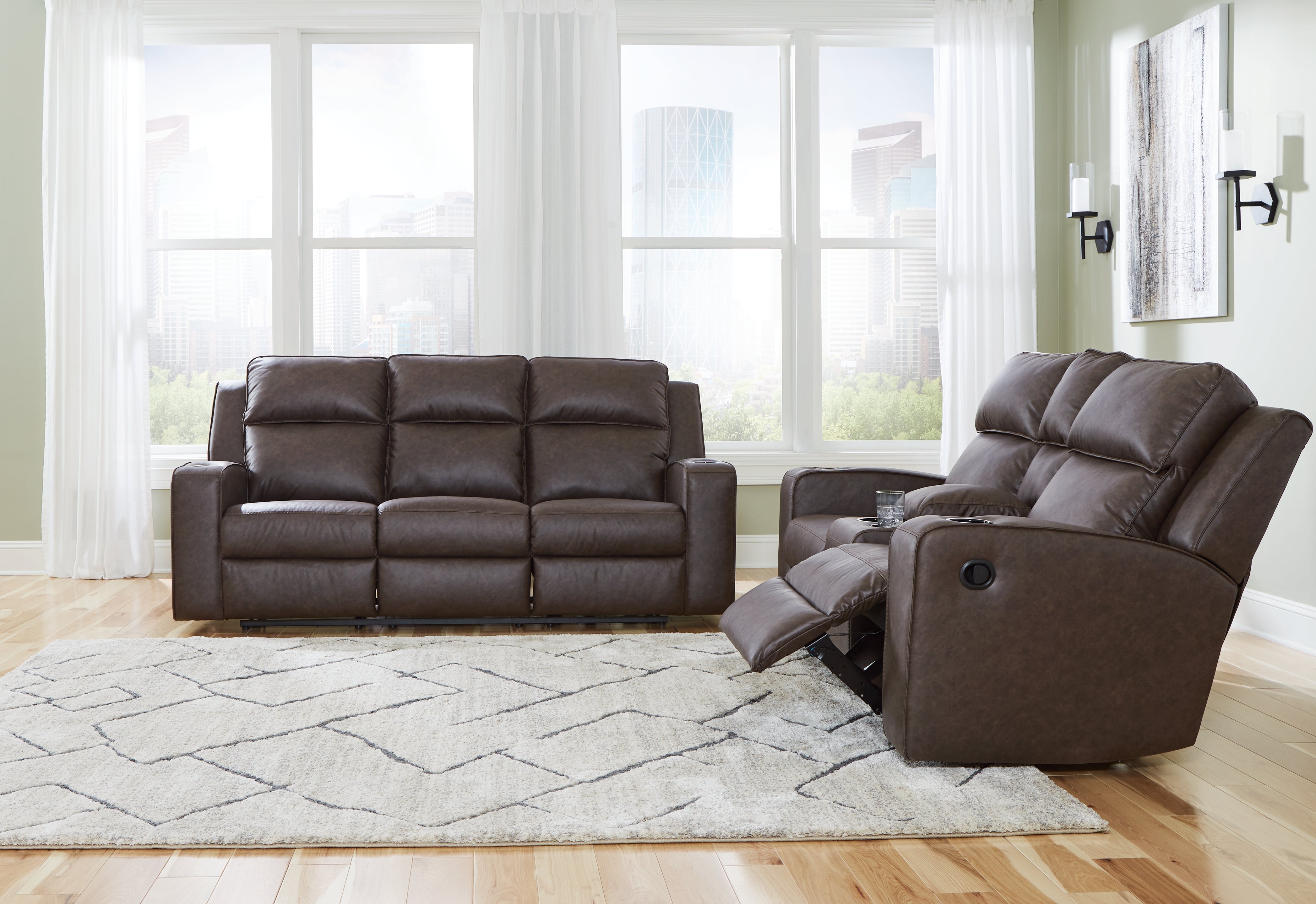 Diamond Furniture - Ashley Furniture - Lavenhorne Reclining Sofa and Loveseat - Reclining Sofa and Loveseat / Umber - 63306U1