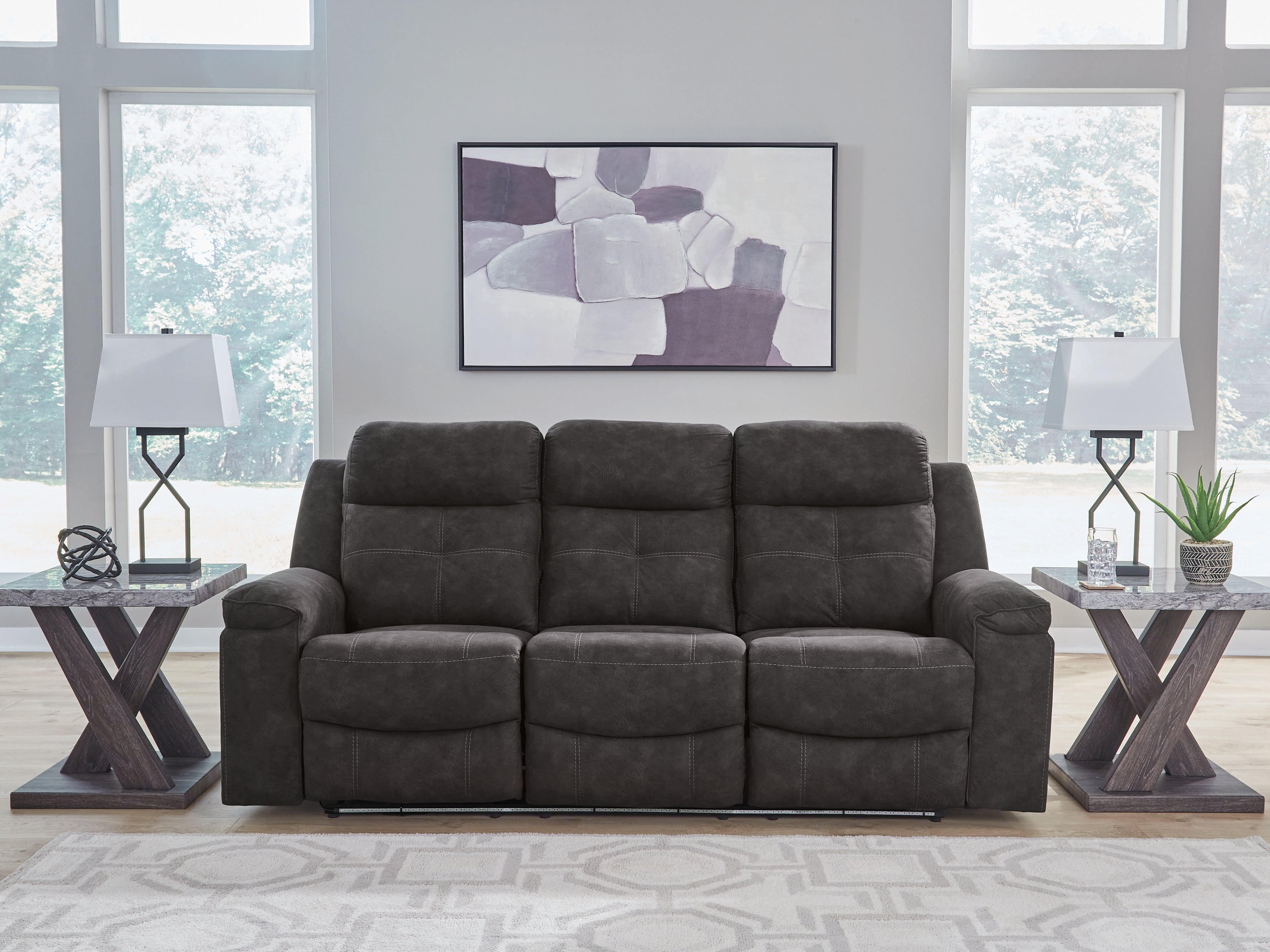 Diamond Furniture - Ashley Furniture - Brysonview Living Room - Reclining Sofa / Charcoal - 6360588