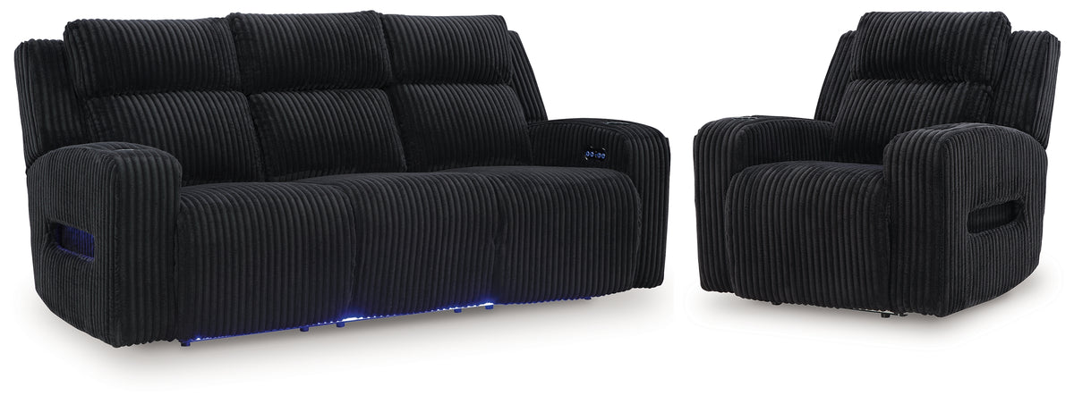 Diamond Furniture - Ashley Furniture - Forest Lake Power Reclining Sofa and Power Recliner - Power Reclining Sofa and Power Recliner / Black - PC64202U2