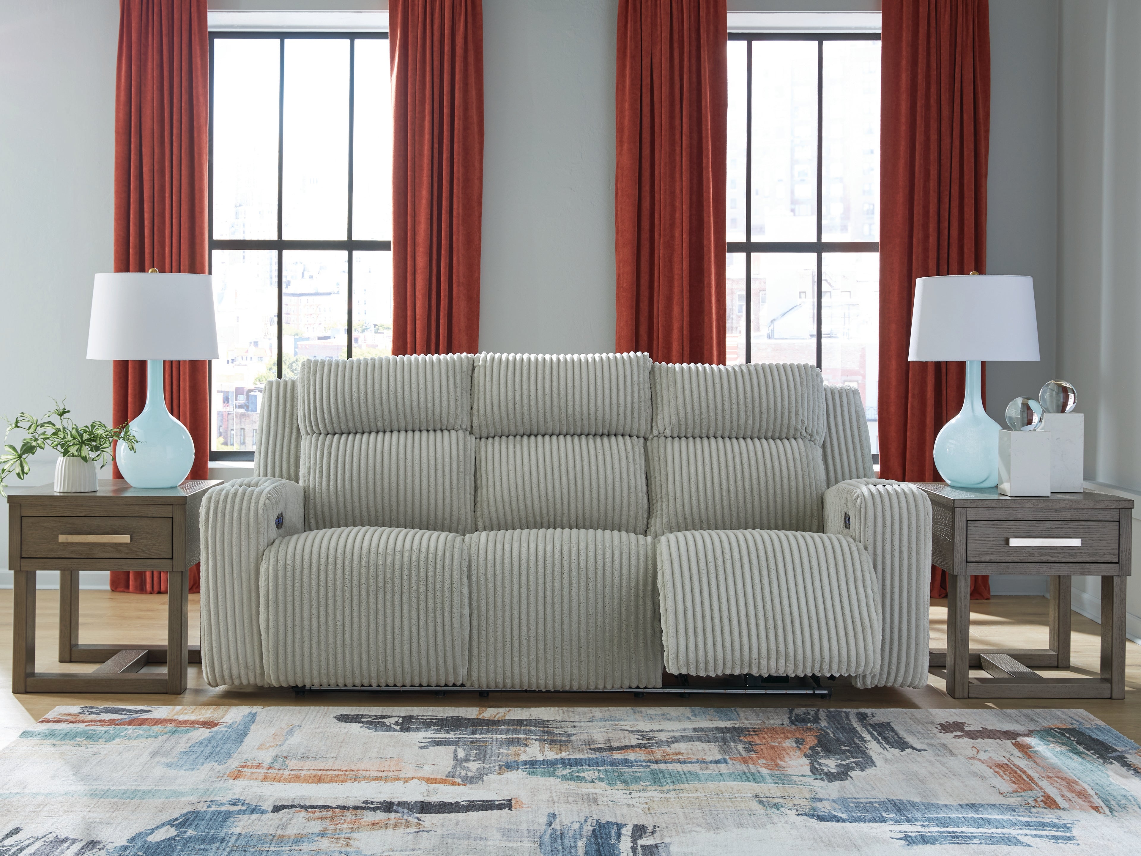 Diamond Furniture - Ashley Furniture - Forest Lake Living Room - PWR REC Sofa with ADJ Headrest / Alloy - PC6420315