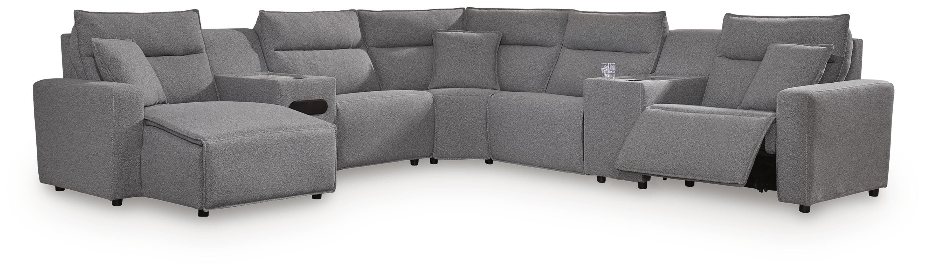 Diamond Furniture - Ashley Furniture - Modmax II 7-Piece Power Reclining Sectional with Chaise and Audio Console - 7-Piece Power Reclining Sectional with Chaise and Audio Console / Salt and Pepper - 65906S43