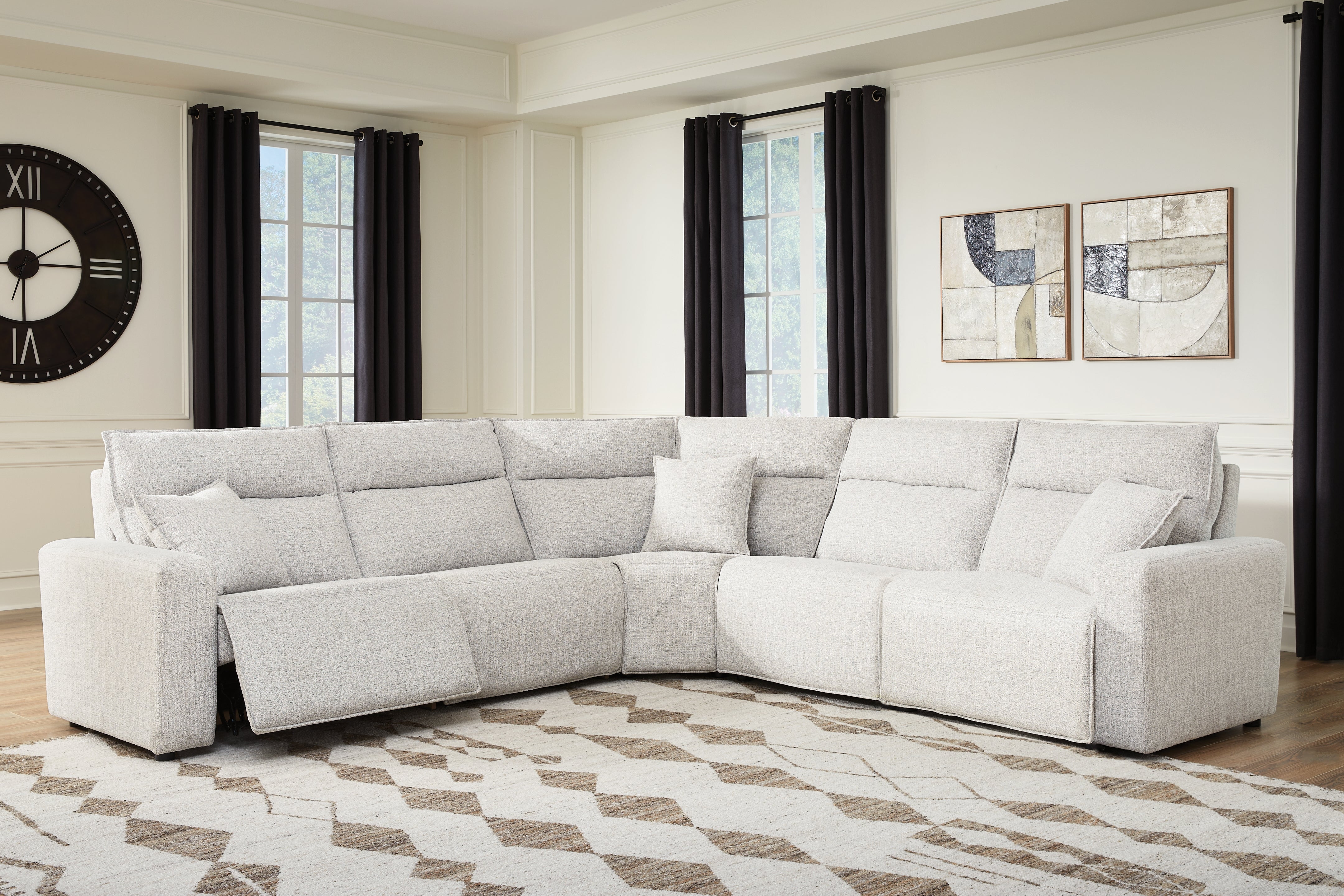 Diamond Furniture - Ashley Furniture - ModMax II 5-Piece Power Reclining Sectional - 5-Piece Power Reclining Sectional / Stone - 65907S8