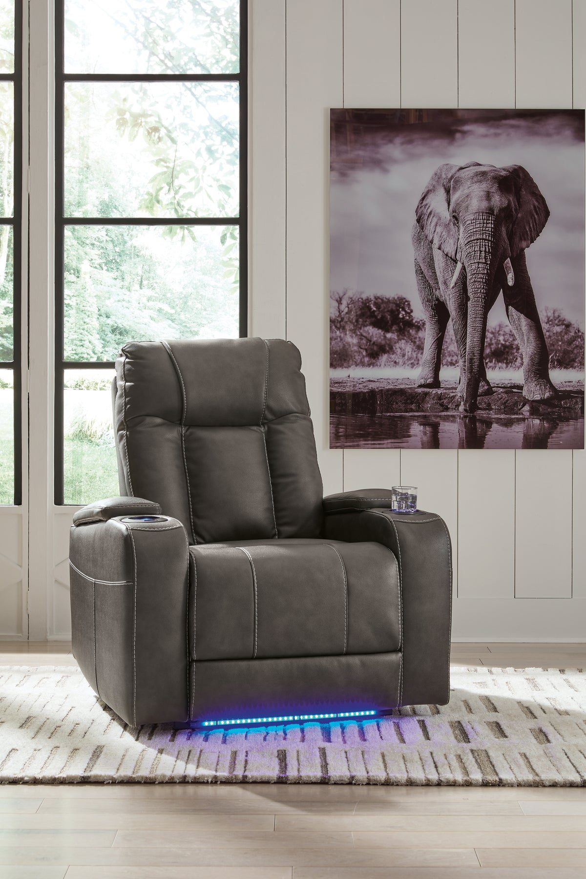 Diamond Furniture - Ashley Furniture - Feazada Power Recliner - PWR Recliner/ADJ Headrest / Shadow - 6620513