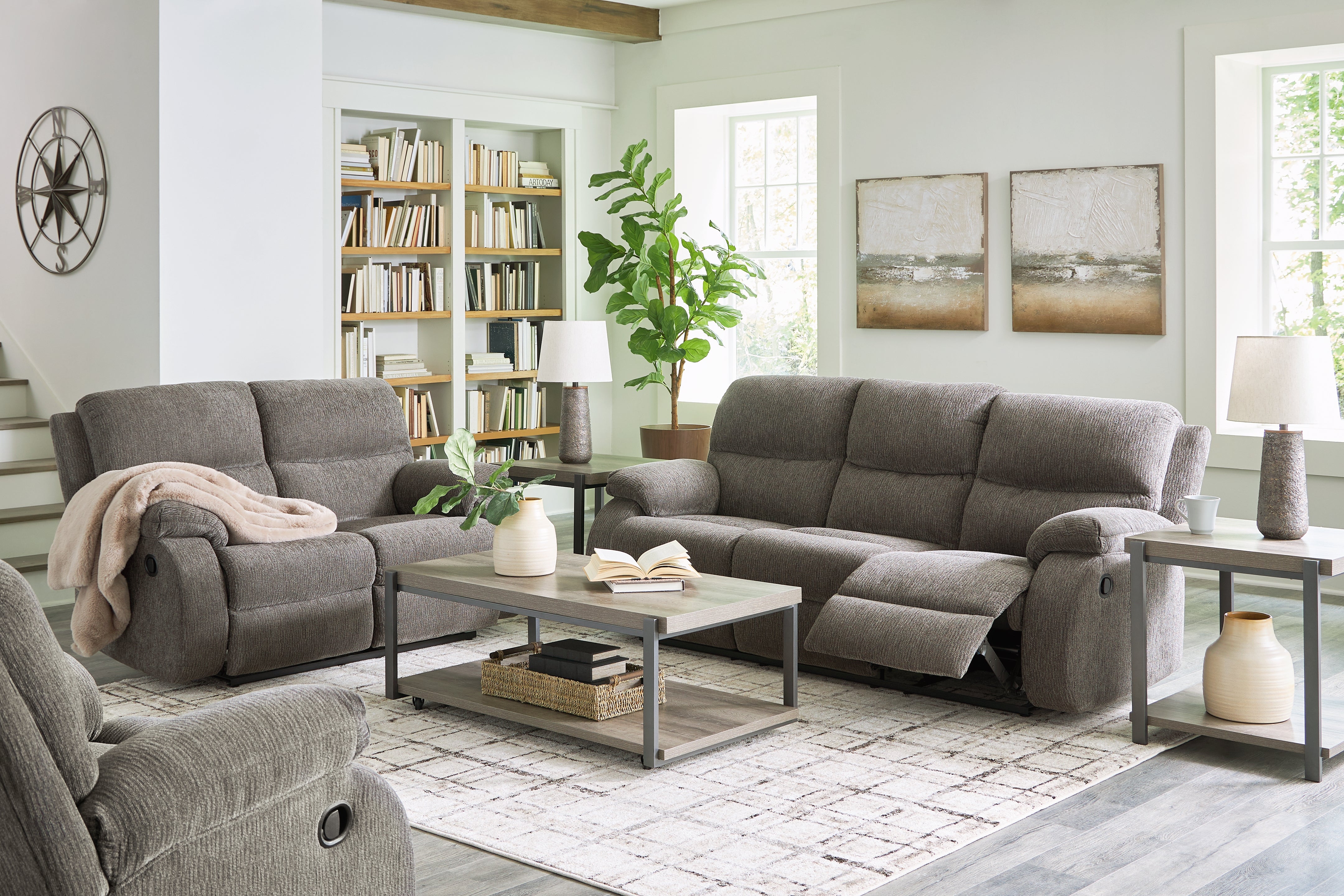 Diamond Furniture - Ashley Furniture - Scranto Reclining Sofa - Reclining Sofa, Loveseat and Recliner / Brindle - 66502U3