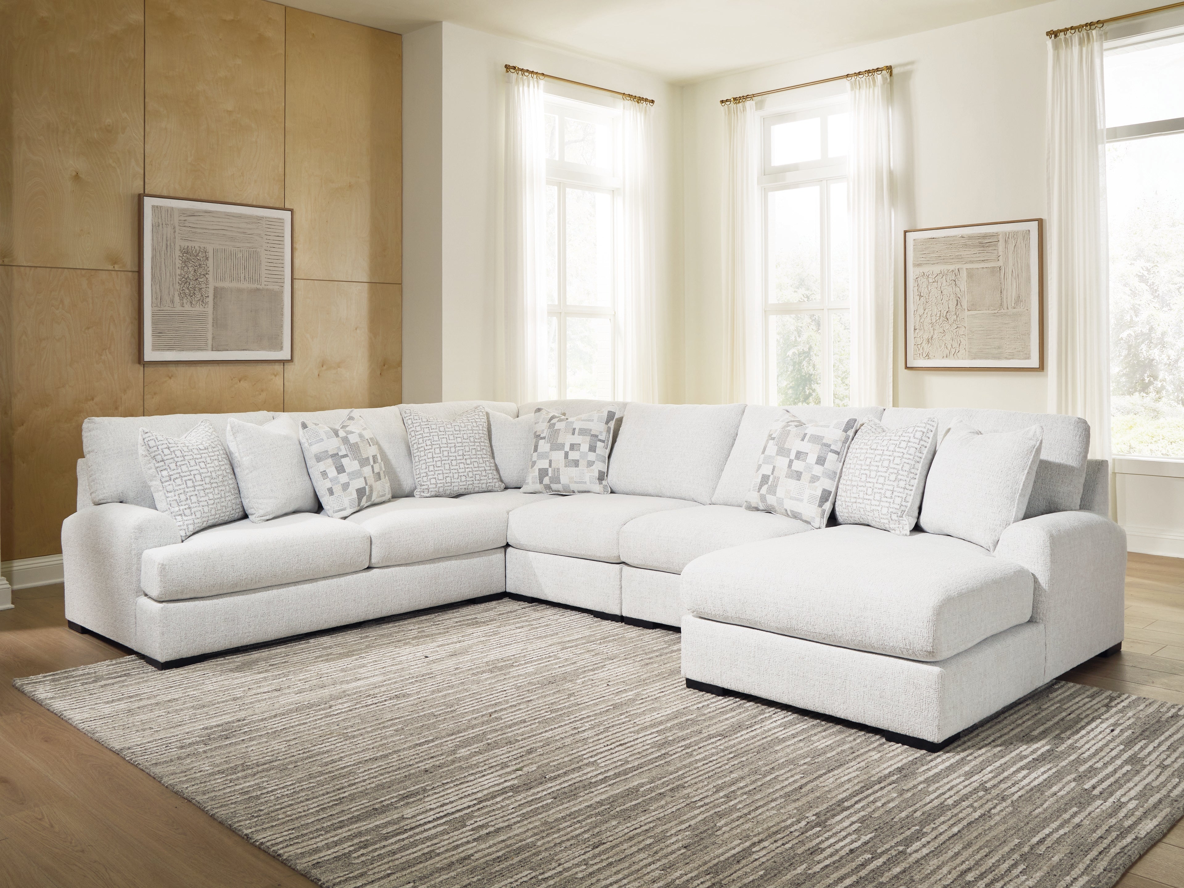 Diamond Furniture - Ashley Furniture - Misty-Lakes 5-Piece Sectional with Chaise - RAF 5-Piece Sectional with Chaise / Chalk - PC66906S11