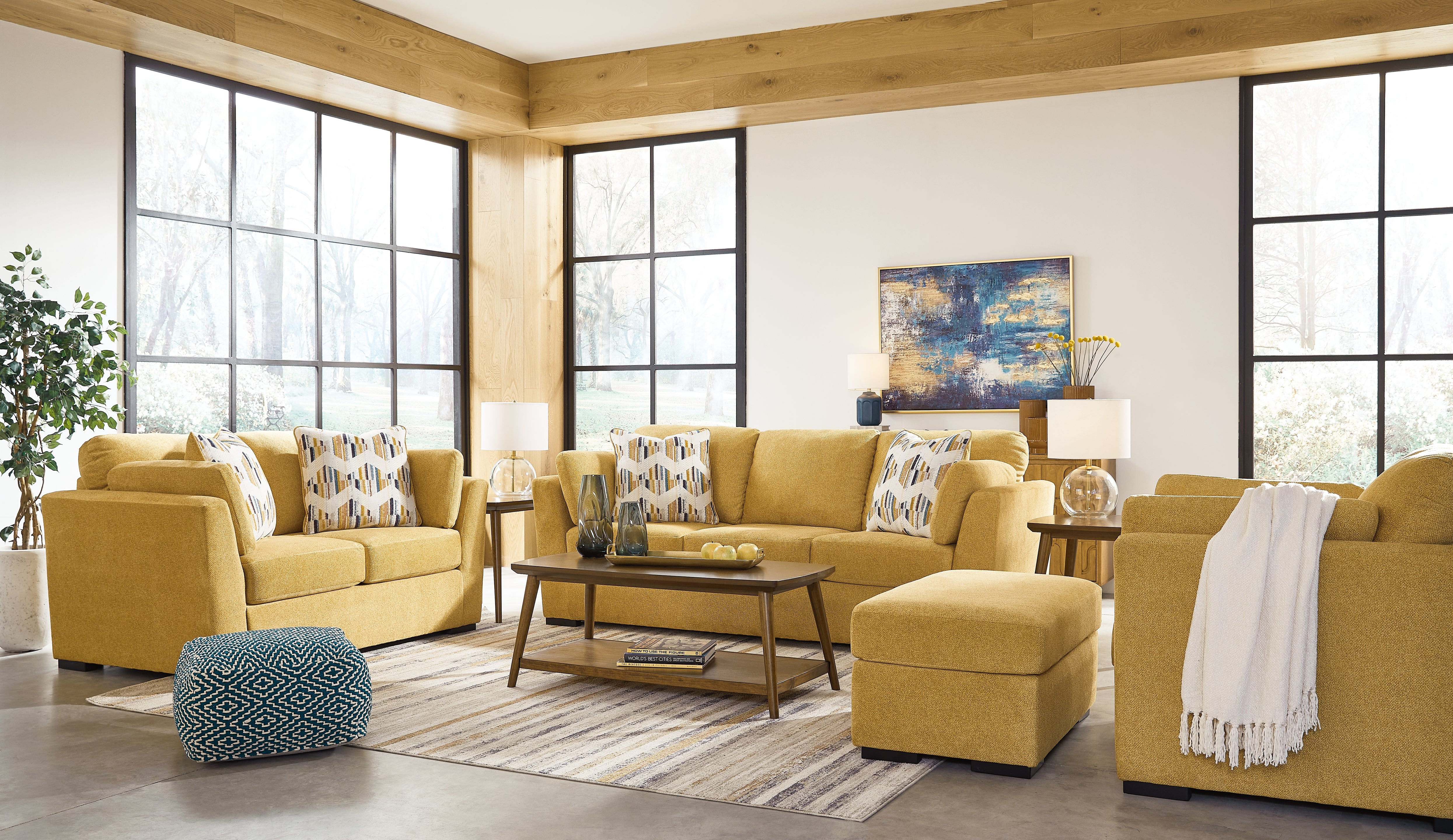 Diamond Furniture - Ashley Furniture - Keerwick Sofa - Sofa, Loveseat, Oversized Chair and Ottoman / Sunflower - 67506U3