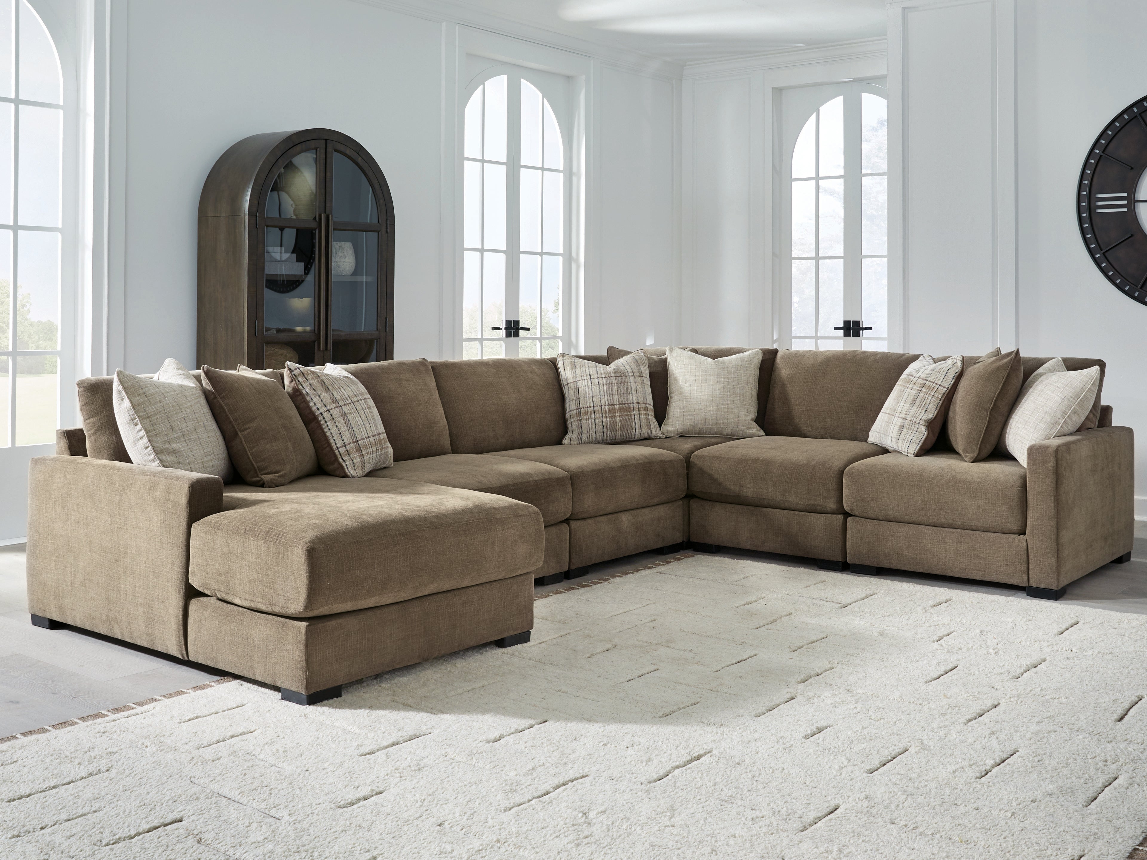 Diamond Furniture - Ashley Furniture - Camellia-Court 6-Piece Sectional with Chaise - RAF 6-Piece Sectional with Chaise / Coffee - 68207S14
