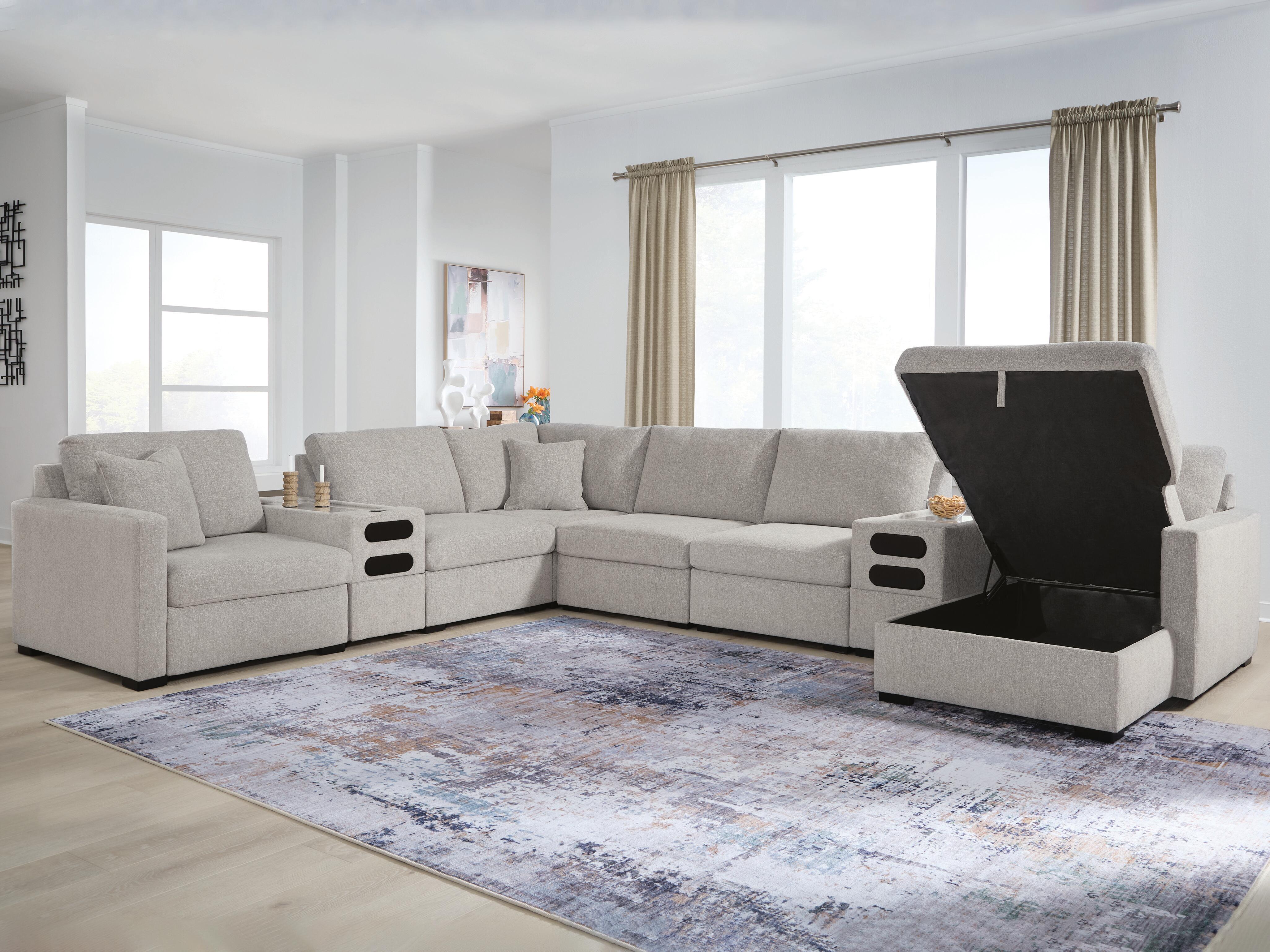 Diamond Furniture - Ashley Furniture - ModMax Luxe 8-Piece Sectional with Storage Chaise and Audio Consoles - RAF 8-Piece Sectional with Storage Chaise and Audio Consoles - 68605S80