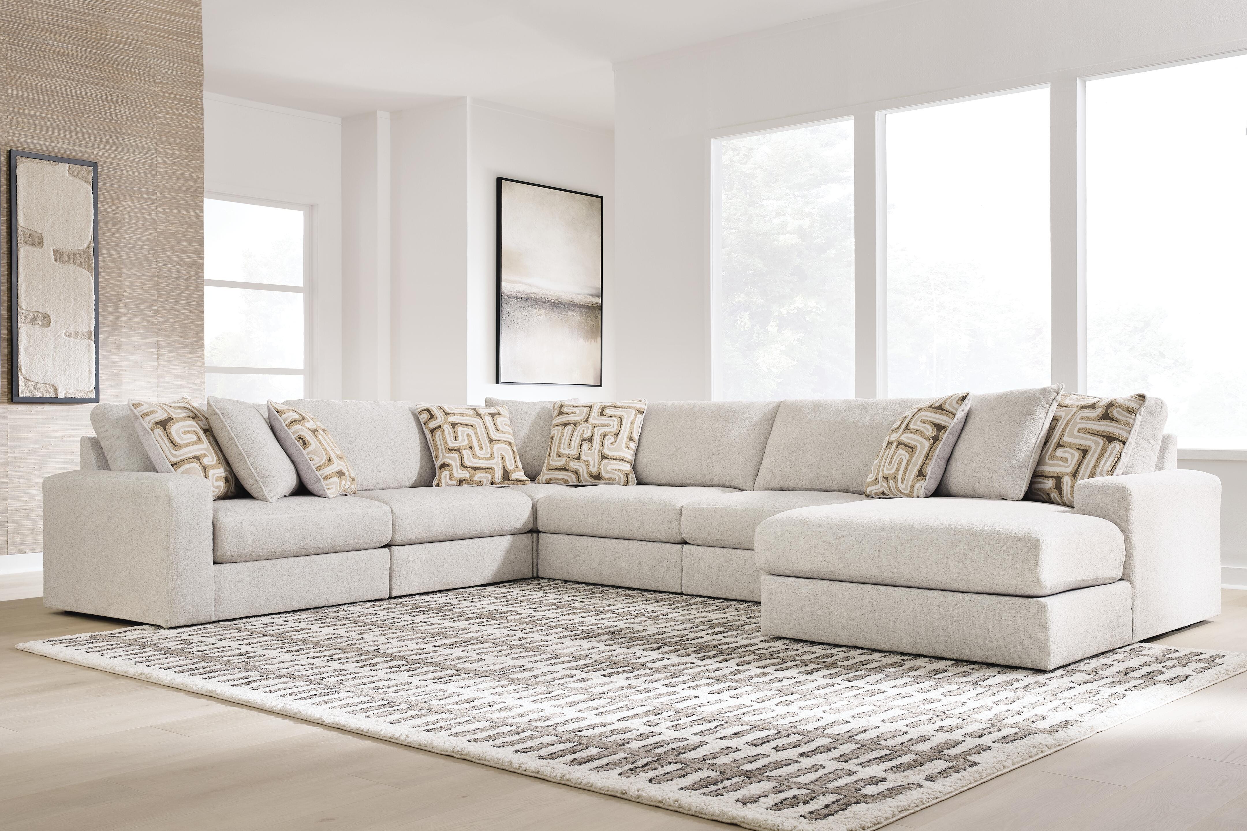 Diamond Furniture - Ashley Furniture - Kestrie 6-Piece Sectional with Chaise - RAF 6-Piece Sectional with Chaise / Feathered - PC68706S15