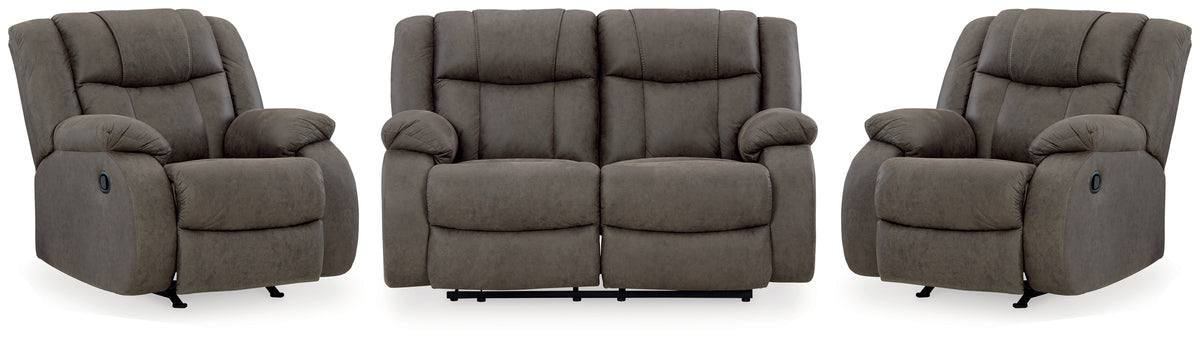 Diamond Furniture - Ashley Furniture - First Base Reclining Loveseat and 2 Recliners - Reclining Loveseat and 2 Recliners - 68804U3