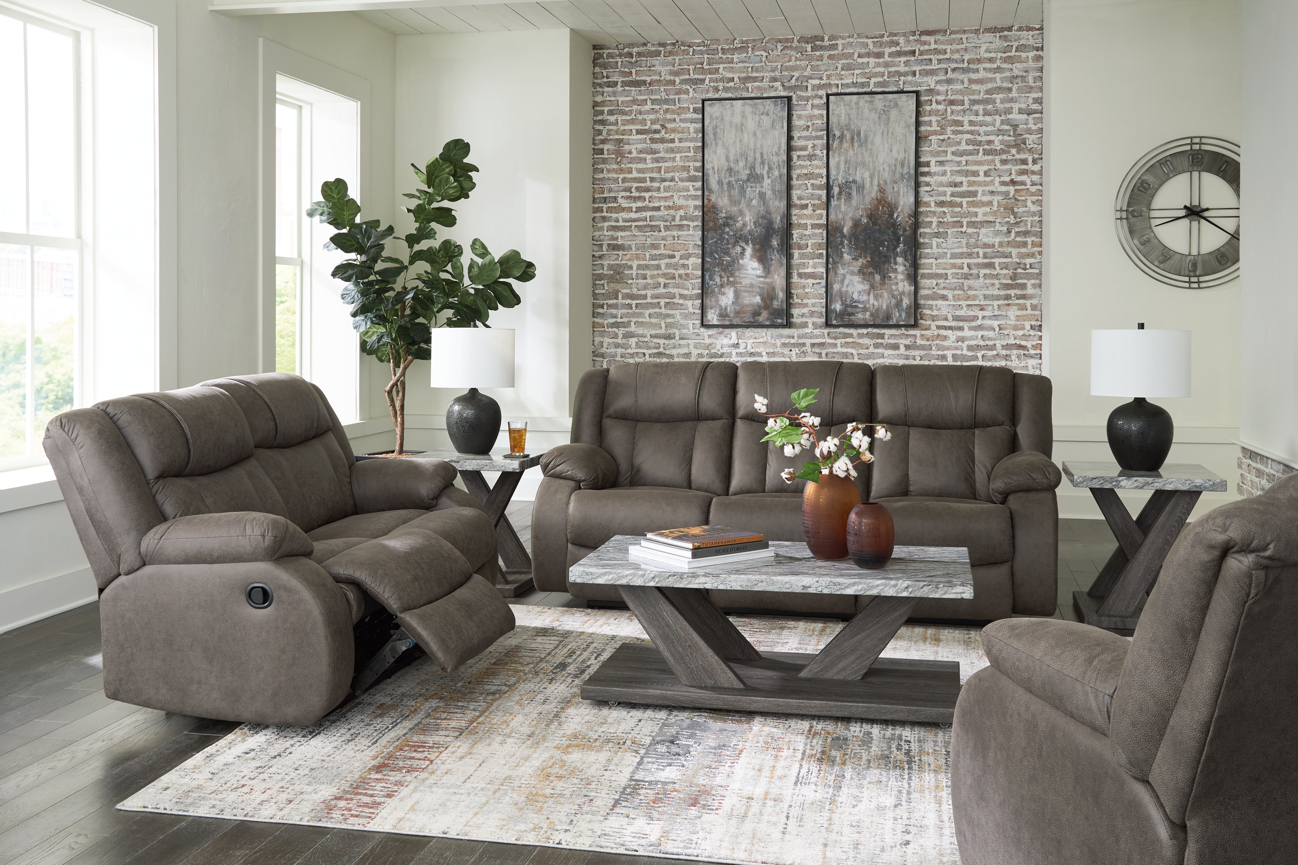 Diamond Furniture - Ashley Furniture - First Base Reclining Sofa - Reclining Sofa, Loveseat and Recliner / Gunmetal - 68804U2