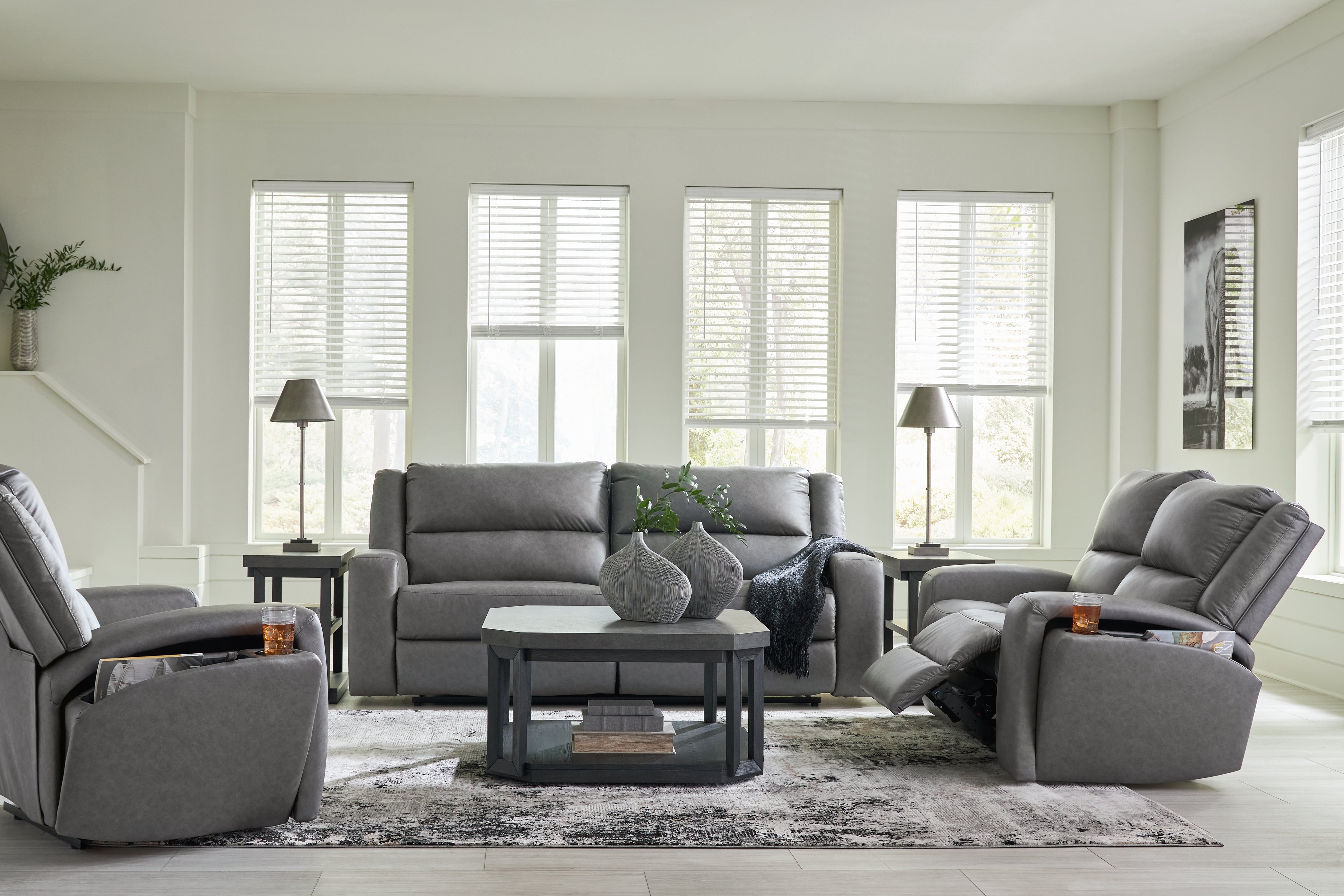 Diamond Furniture - Ashley Furniture - Brixworth Reclining Sofa - Reclining Sofa, Loveseat and Recliner / Slate - 69106U2