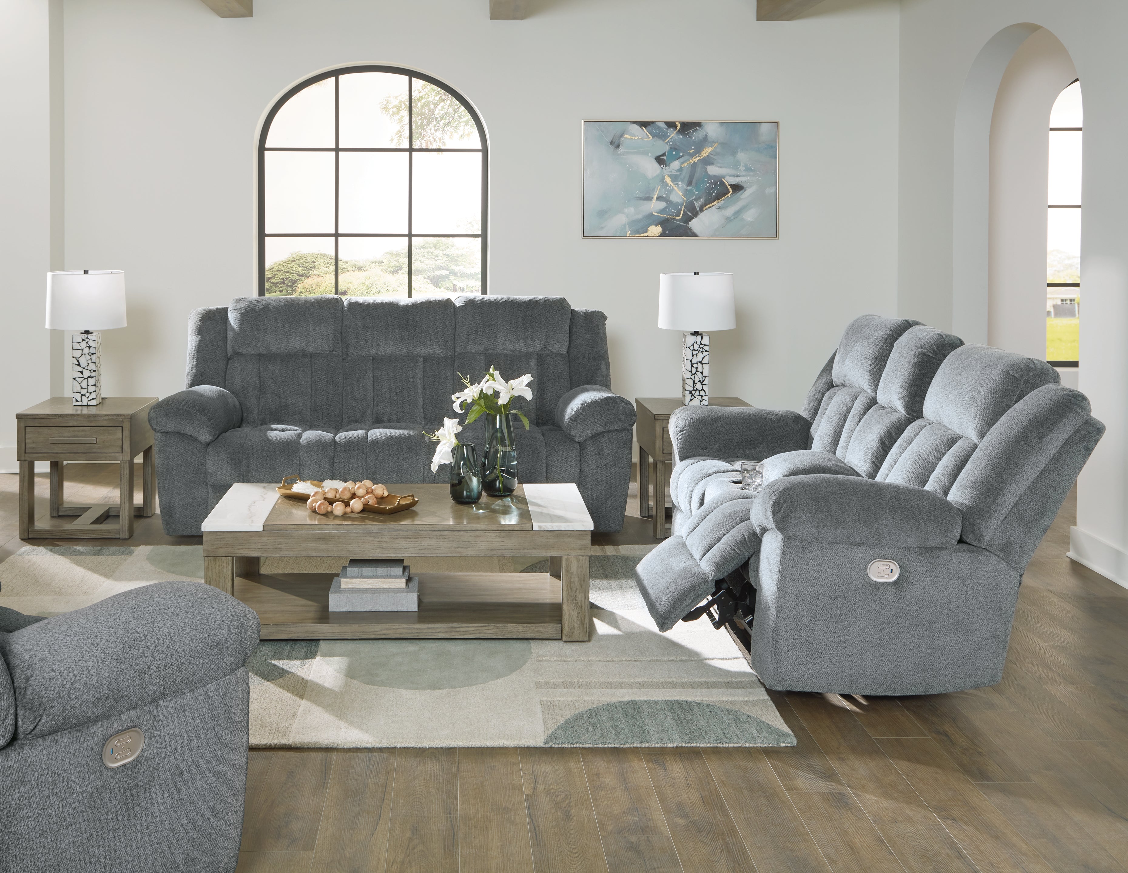 Diamond Furniture - Ashley Furniture - Tip-Off Power Reclining Sofa - Power Reclining Sofa, Loveseat and Recliner / Slate - 69304U2