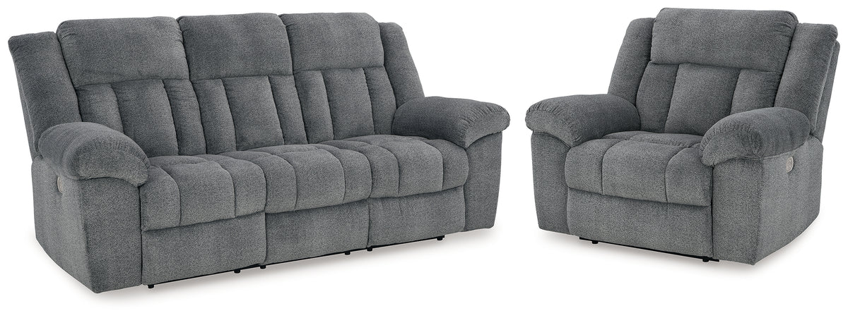 Diamond Furniture - Ashley Furniture - Tip-Off Power Reclining Sofa and Recliner - Power Reclining Sofa and Recliner / Slate - 69304U3
