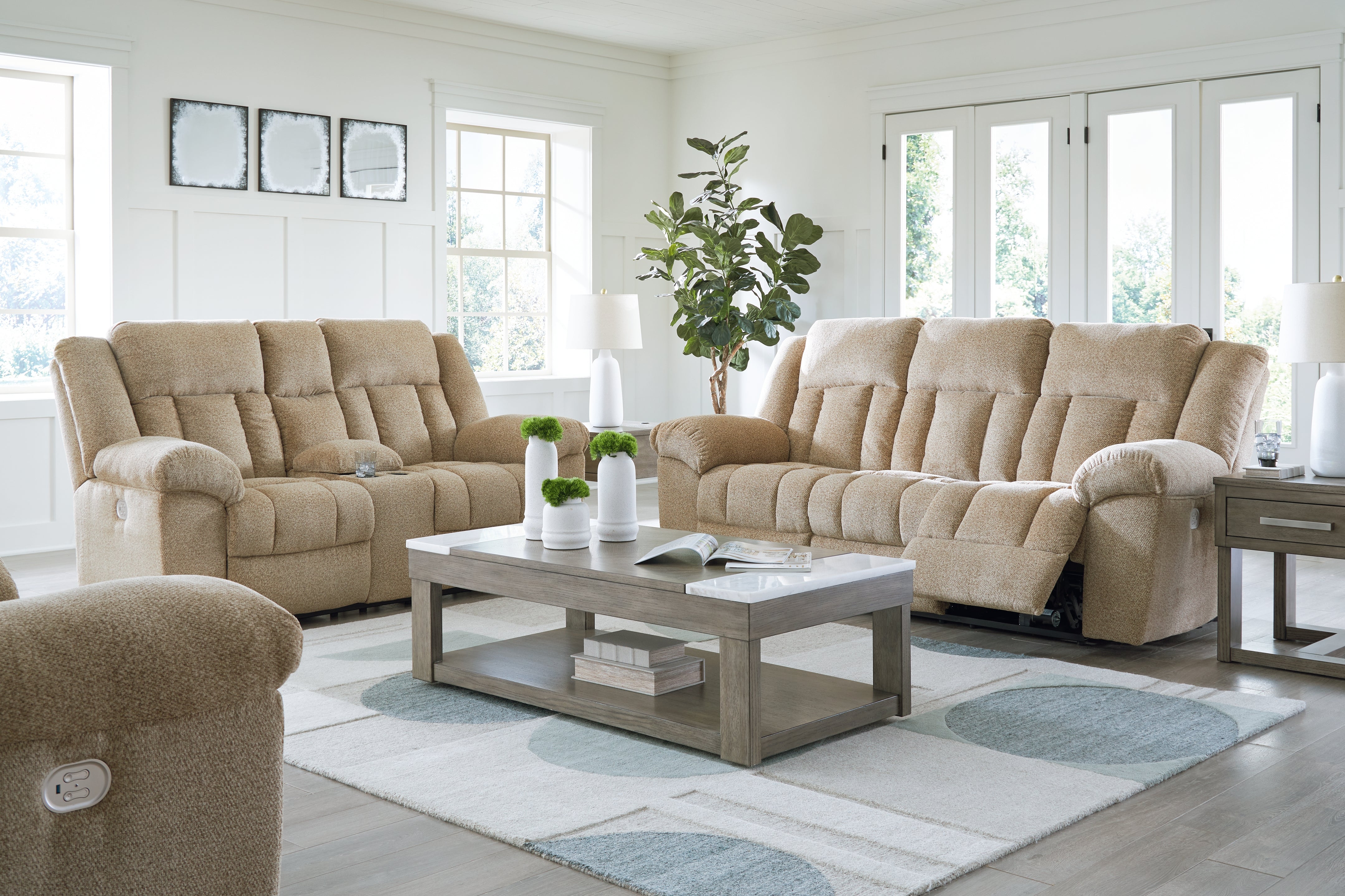 Diamond Furniture - Ashley Furniture - Tip-Off Power Reclining Sofa - Power Reclining Sofa, Loveseat and Recliner / Wheat - 69305U2