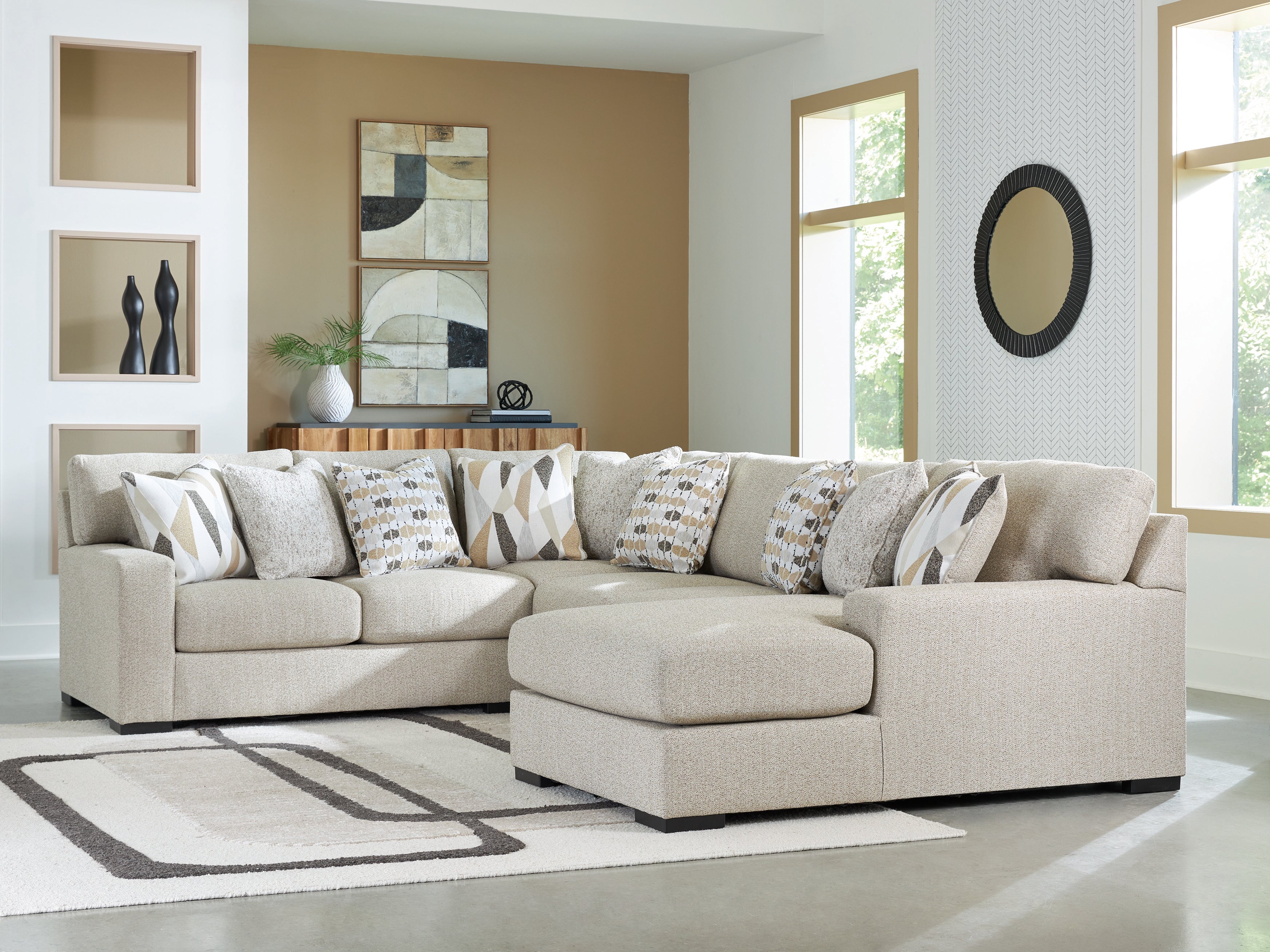 Diamond Furniture - Ashley Furniture - Laurelgrove Sectional - RAF 4-Piece Sectional with Chaise / Pebble - 75105S2