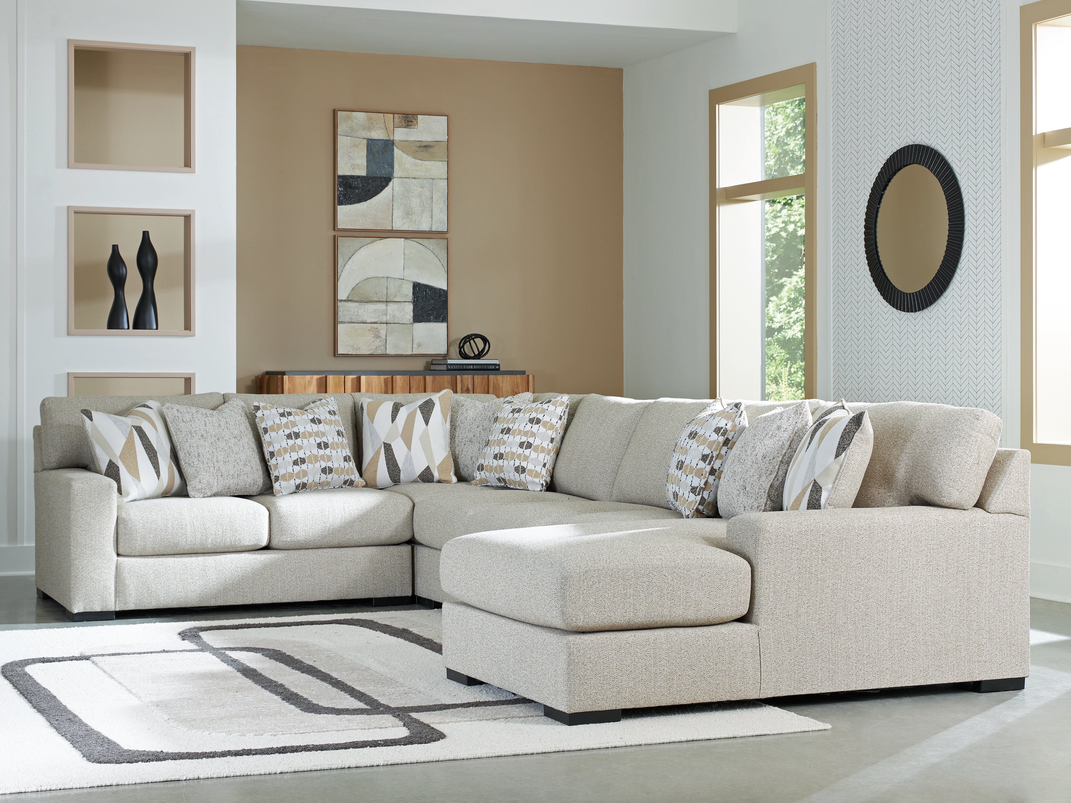 Diamond Furniture - Ashley Furniture - Laurelgrove Sectional - RAF 5-Piece Sectional with Chaise / Pebble - 75105S12