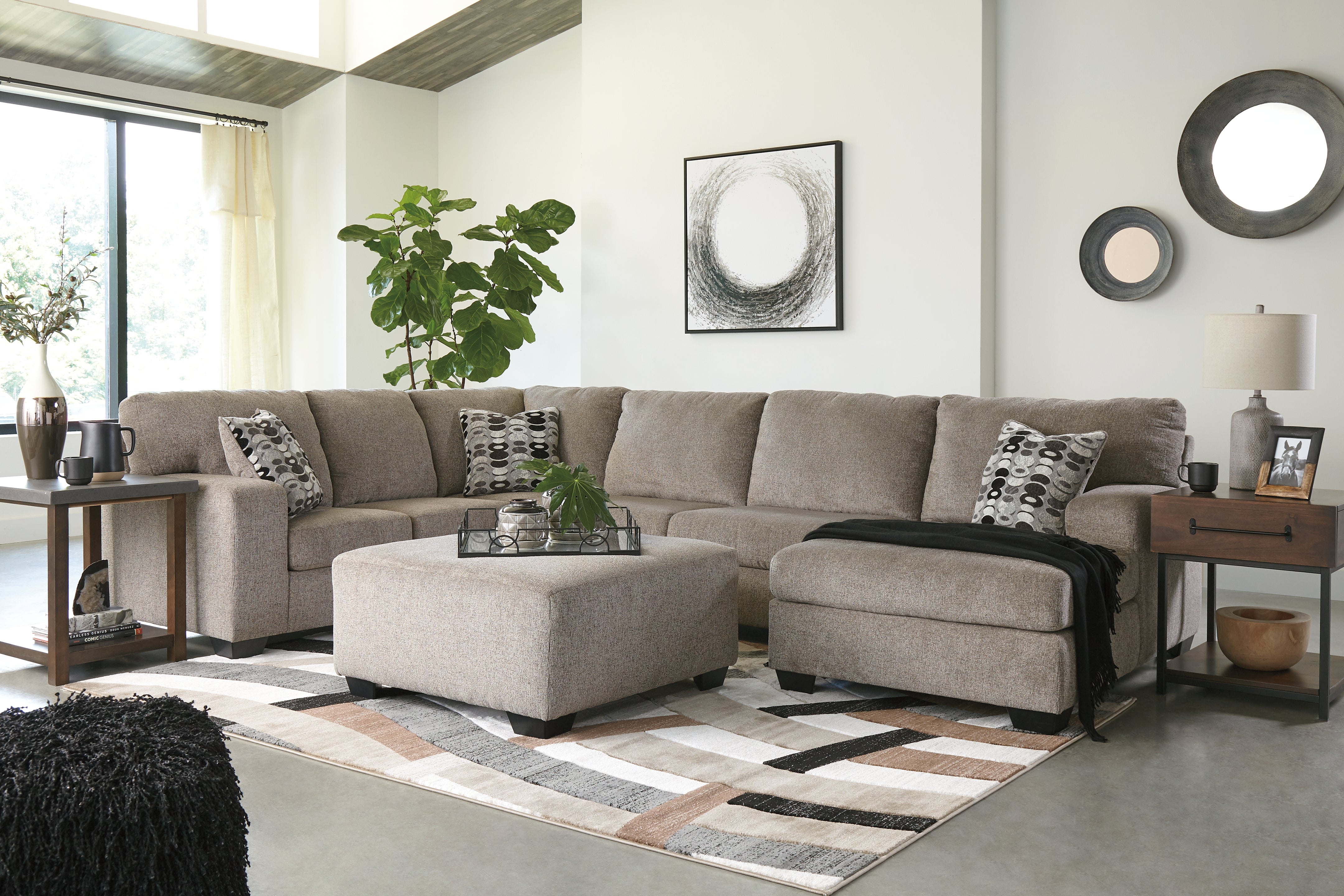 Diamond Furniture - Ashley Furniture - Ballinasloe 3-Piece Sectional and Ottoman - 3-Piece Sectional and Ottoman / Platinum - 80702U2