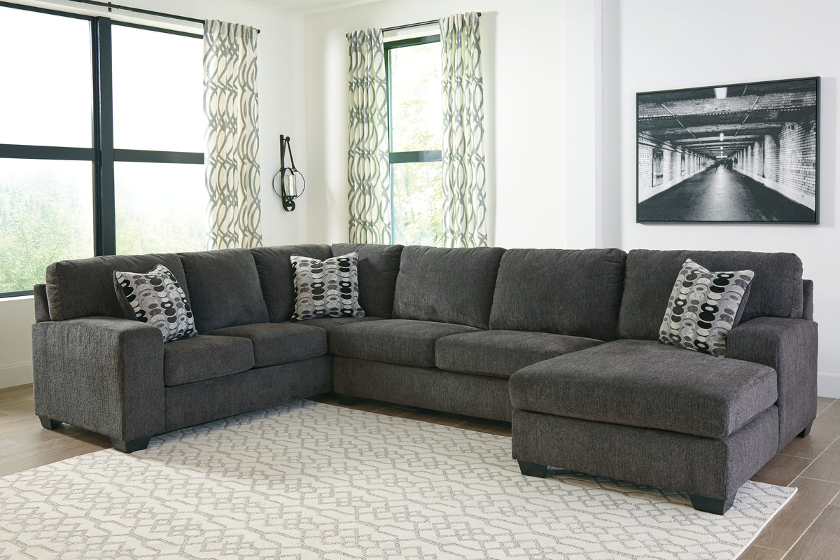 Diamond Furniture - Ashley Furniture - Ballinasloe Sectional - LAF 3-Piece Sectional with Chaise / Smoke - 80703S2