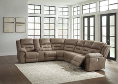 Diamond Furniture - Ashley Furniture - Ravenel 4-Piece Power Reclining Sectional - 4-Piece Power Reclining Sectional / Fossil - 83106S3