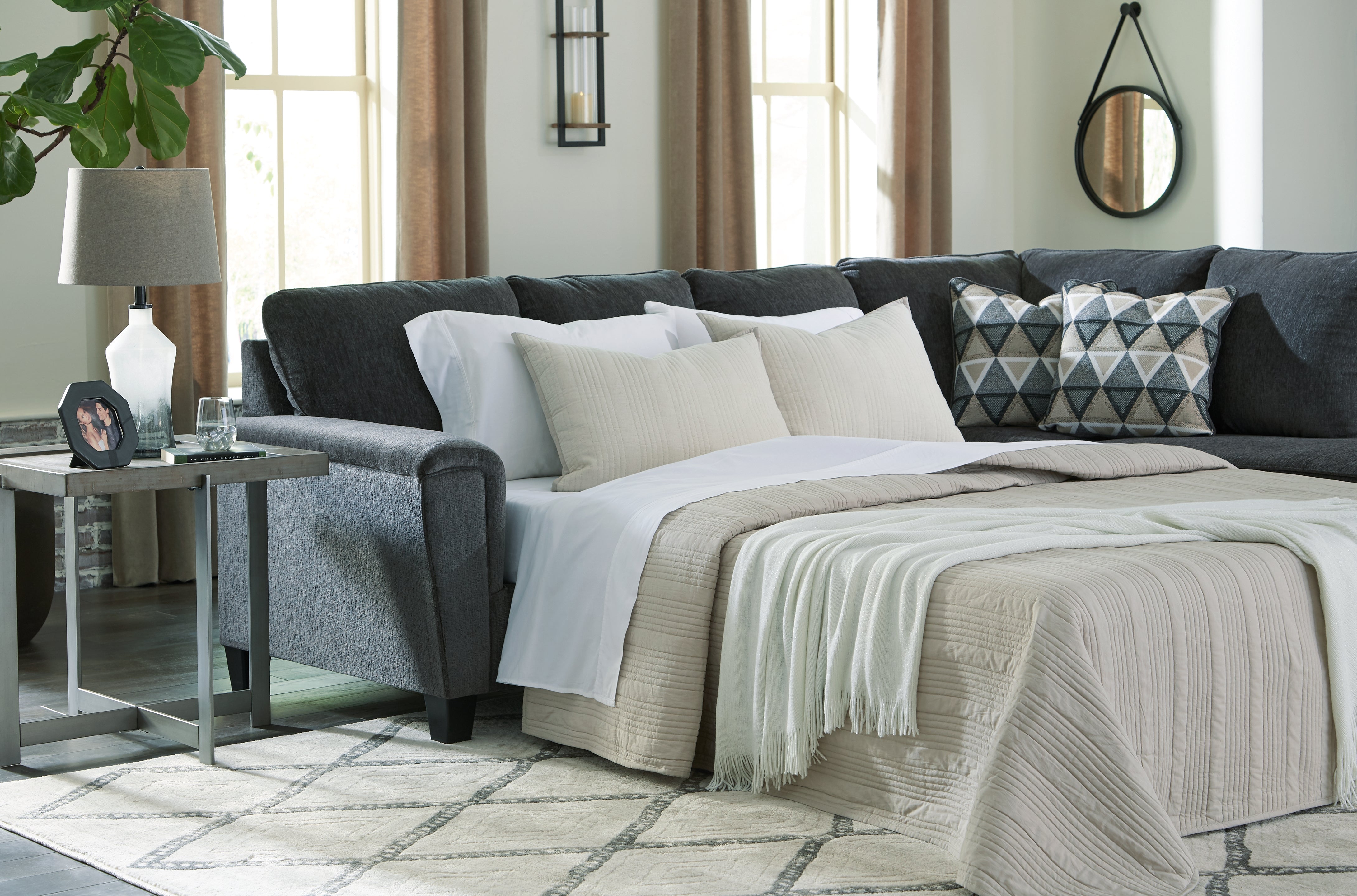 Diamond Furniture - Ashley Furniture - Abinger Sectional - LAF 2-Piece Sleeper Sectional with Chaise / Smoke - 83905S4