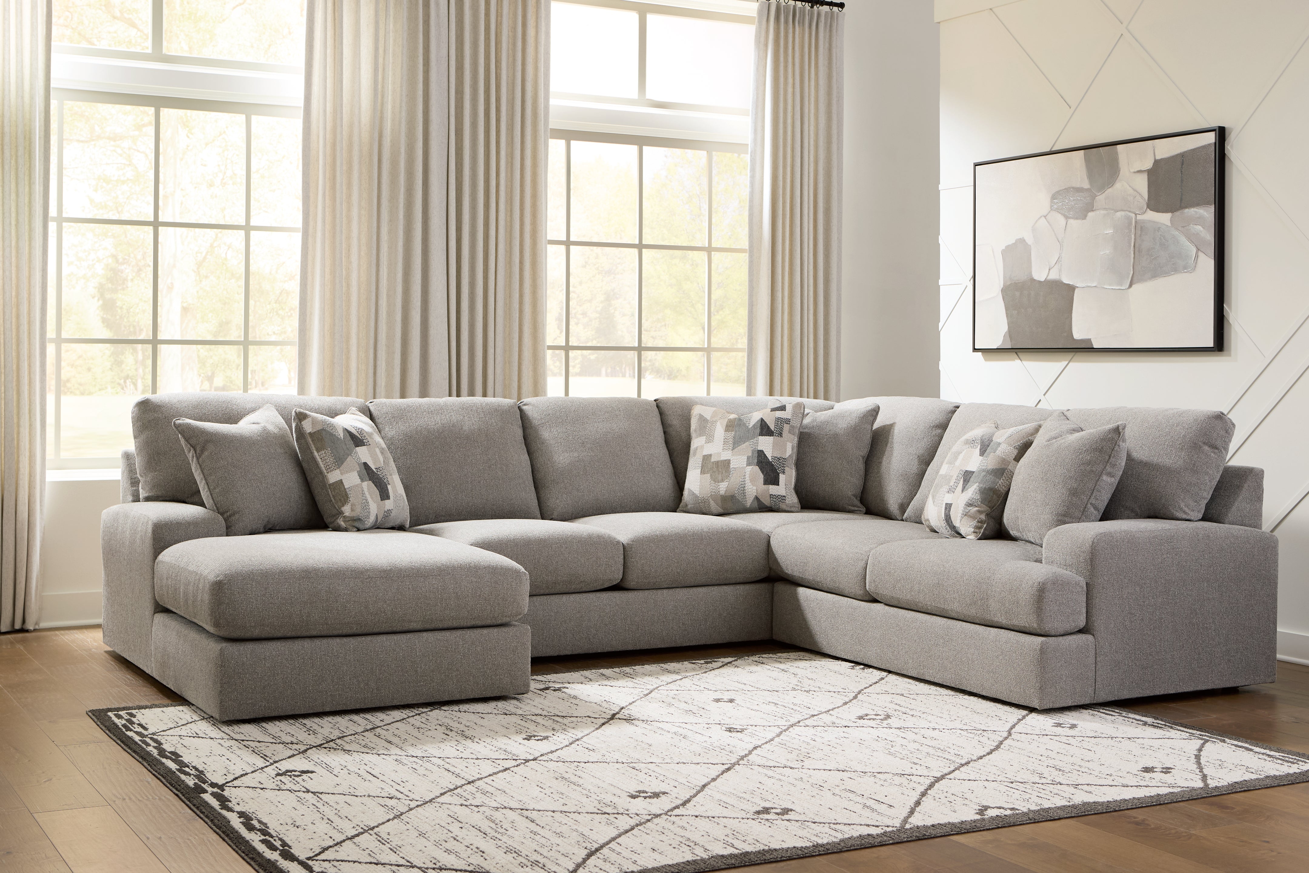 Diamond Furniture - Ashley Furniture - Lindon 3-Piece Sectional with Chaise - RAF 3-Piece Sectional with Chaise / Smoke - 84704S3