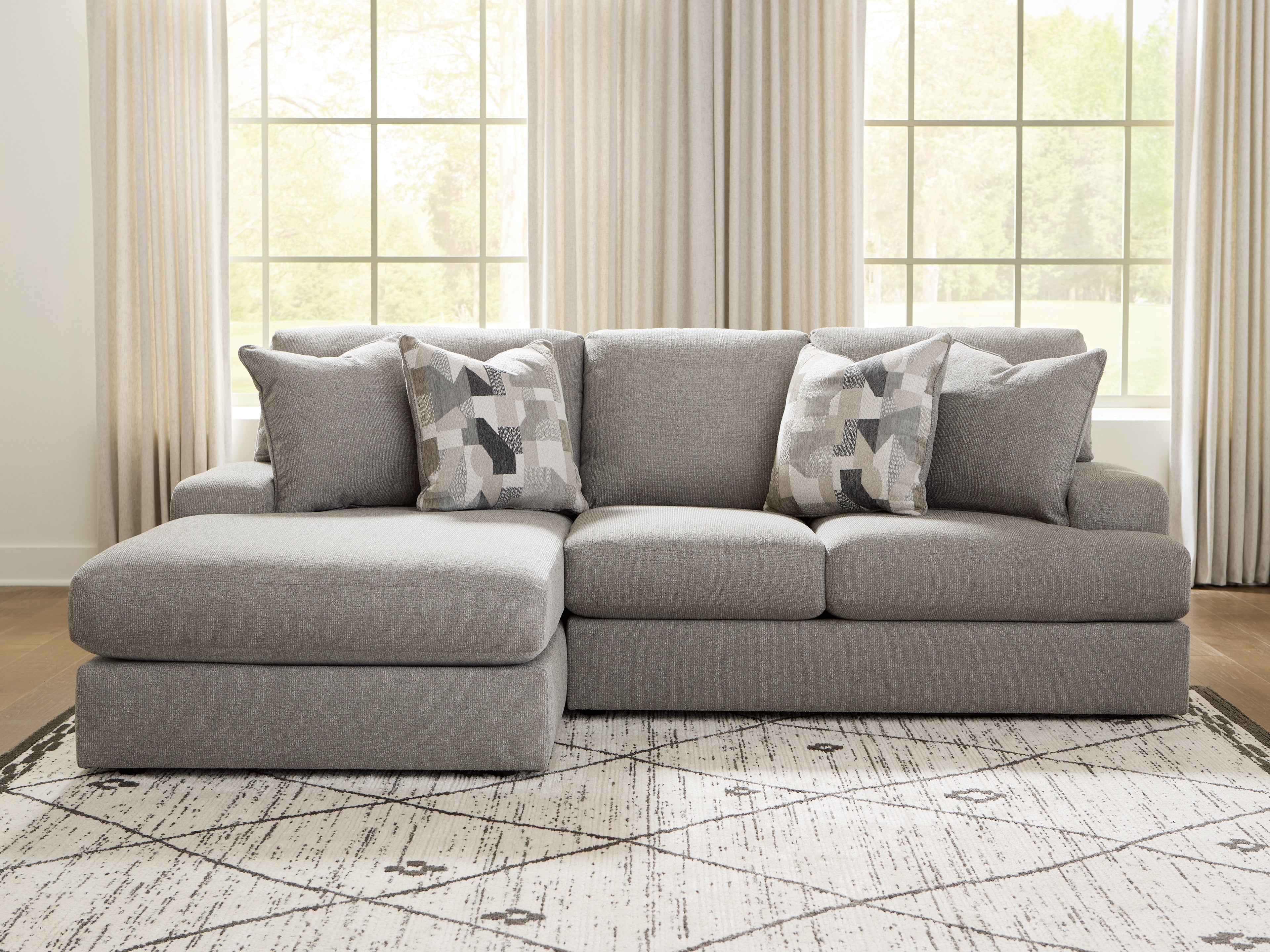Diamond Furniture - Ashley Furniture - Lindon 2-Piece Sectional with Chaise - RAF 2-Piece Sectional with Chaise / Smoke - 84704S1
