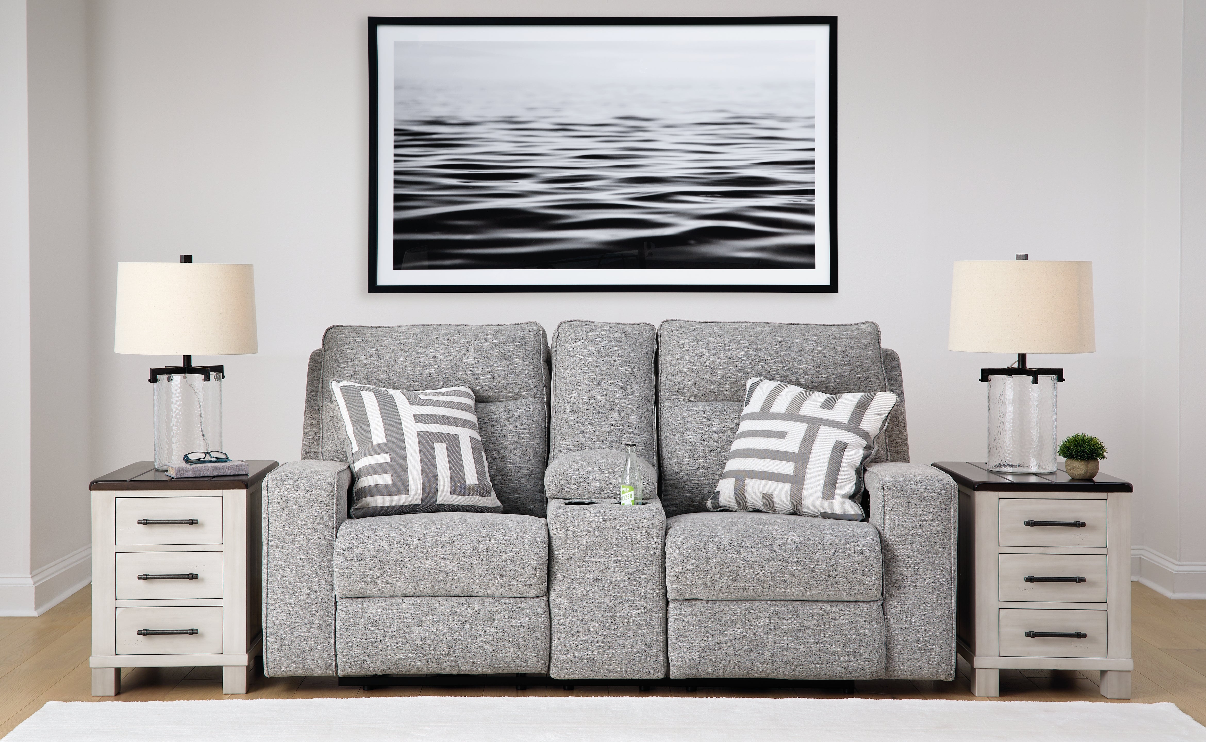 Diamond Furniture - Ashley Furniture - Biscoe Living Room - PWR REC Loveseat/CON/ADJ HDRST / Pewter - 9050318