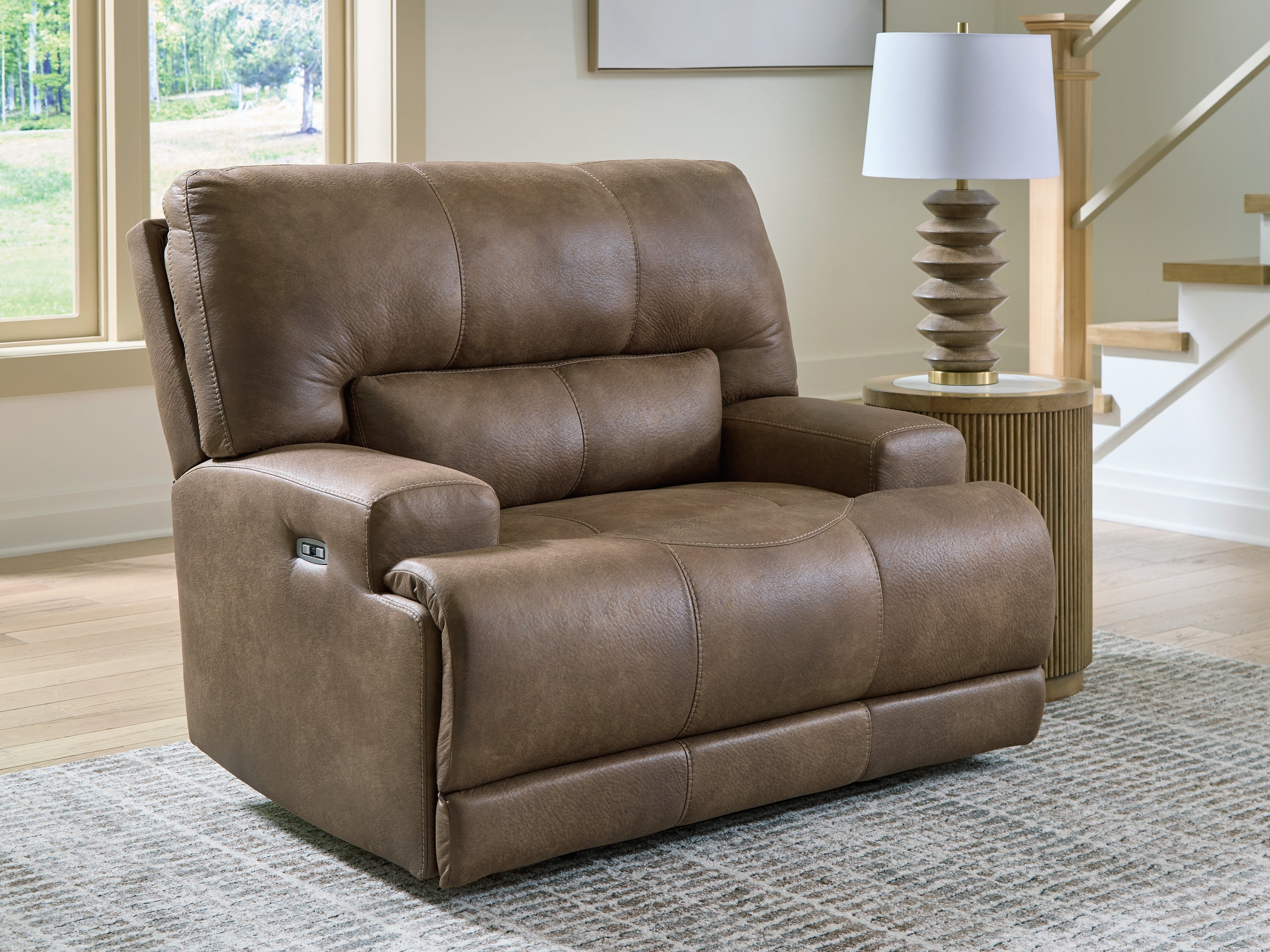 Diamond Furniture - Ashley Furniture - Beckley Place Living Room - PWR Recliner/ADJ Headrest / Earth - PC9180282