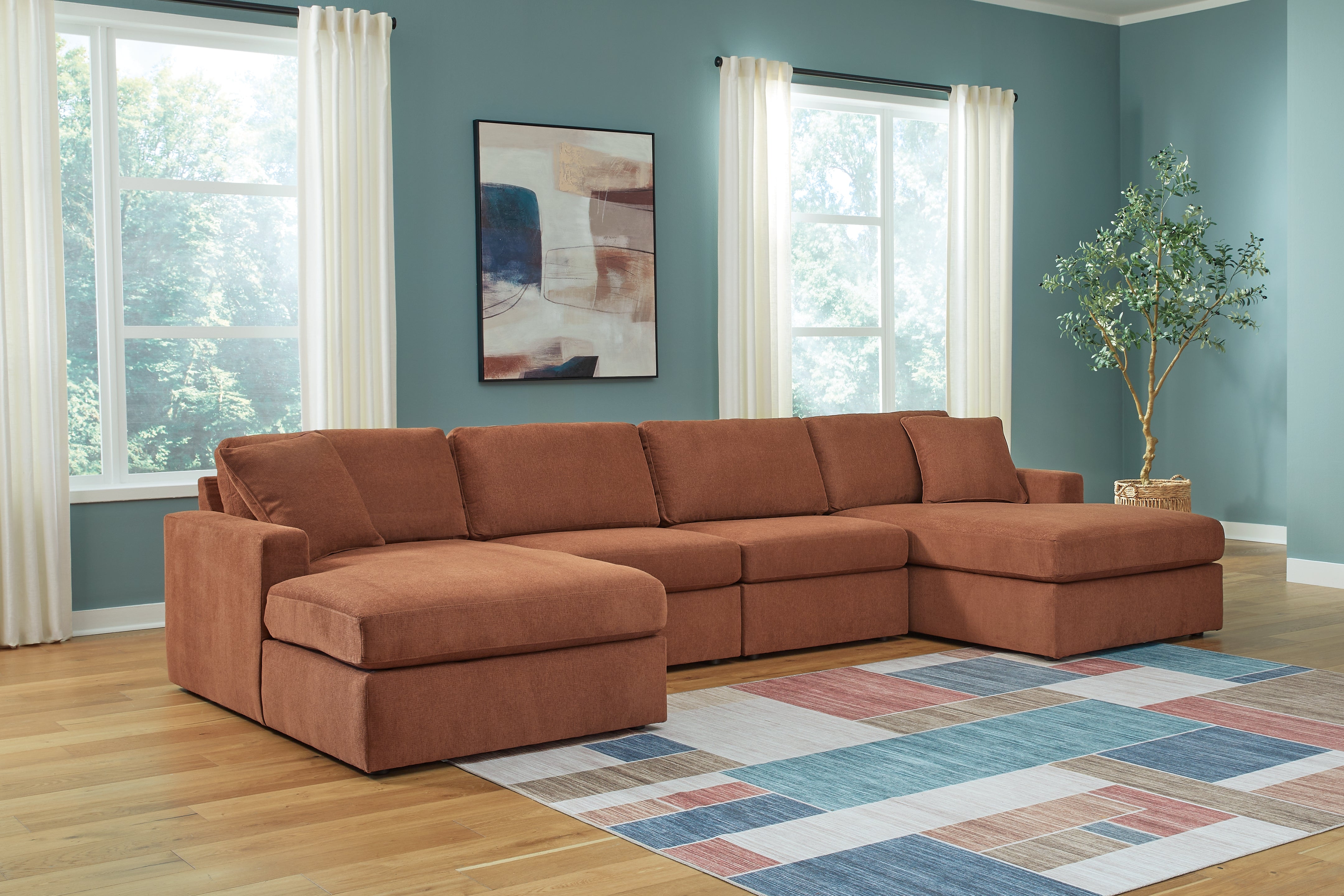 Diamond Furniture - Ashley Furniture - Modmax Sectional - RAF 4-Piece Sectional with Chaise / Spice - 92102S19