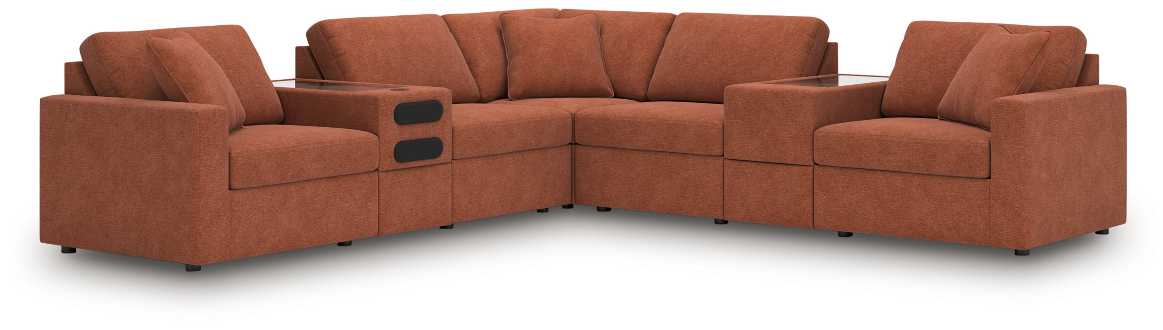 Diamond Furniture - Ashley Furniture - Modmax 7-Piece Balanced Sectional with Audio and Storage Consoles - RAF 7-Piece Balanced Sectional with Audio and Storage Consoles / Spice - 92102S69