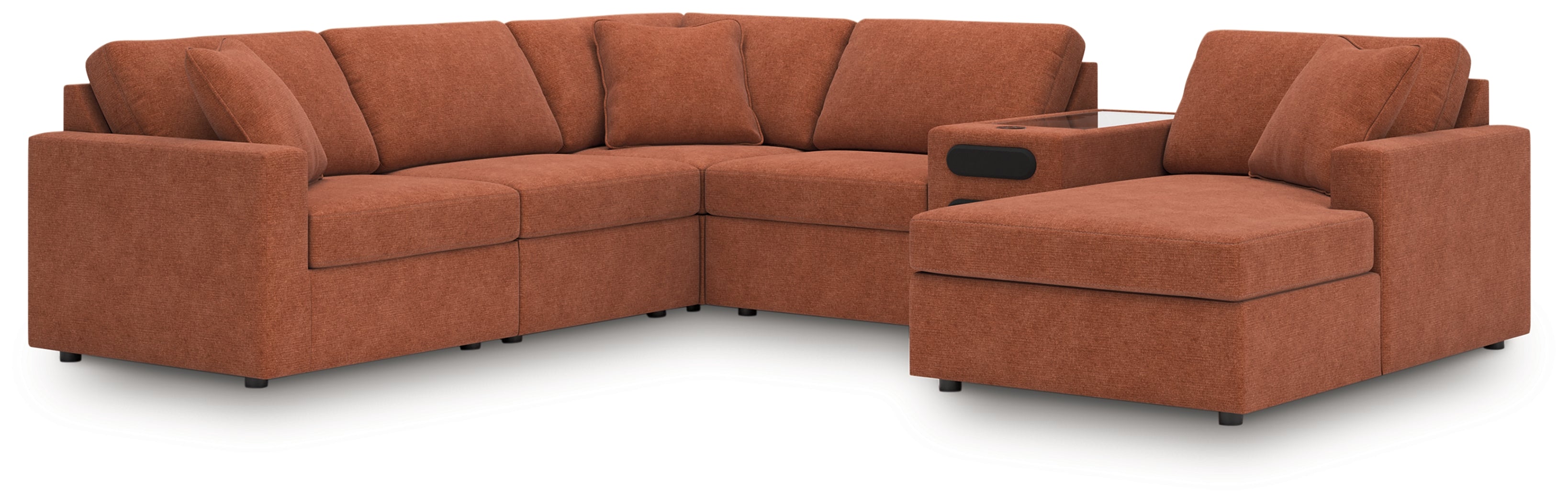 Diamond Furniture - Ashley Furniture - Modmax 6-Piece Sectional with Audio System and Chaise - RAF 6-Piece Sectional with Audio System and Chaise / Spice - 92102S51