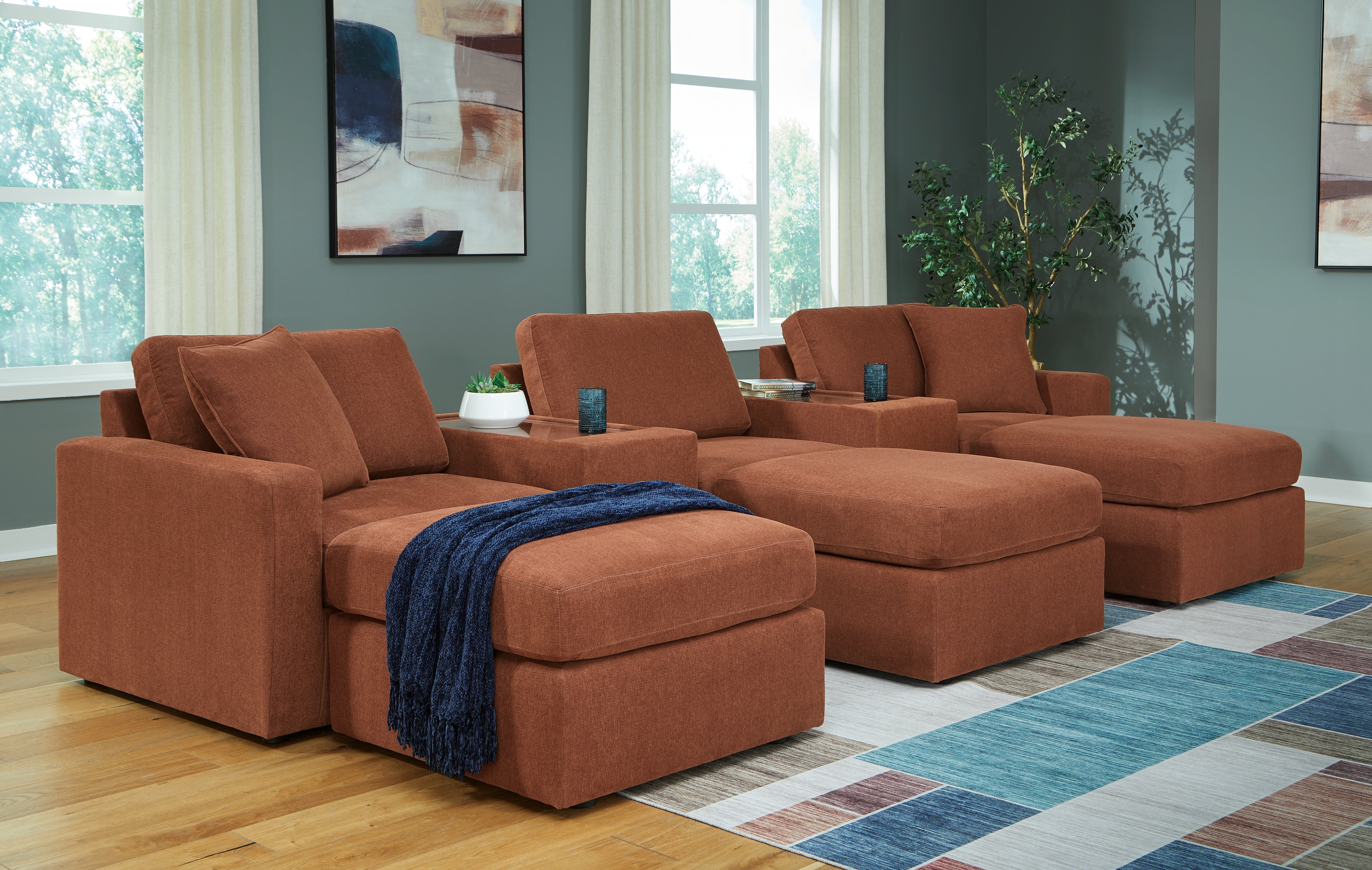 Diamond Furniture - Ashley Furniture - Modmax 5-Piece Sectional and 3 Ottomans - 5-Piece Sectional and 3 Ottomans / Spice - 92102U19