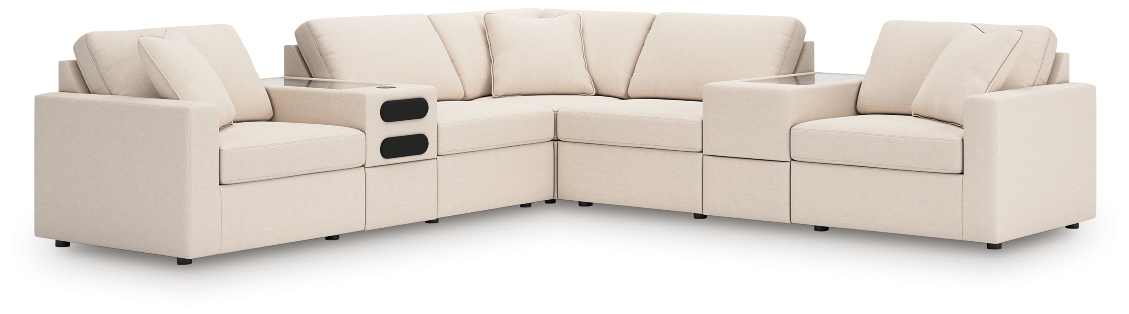 Diamond Furniture - Ashley Furniture - Modmax 7-Piece Balanced Sectional with Audio and Storage Consoles - RAF 7-Piece Balanced Sectional with Audio and Storage Consoles / Oyster - 92103S69