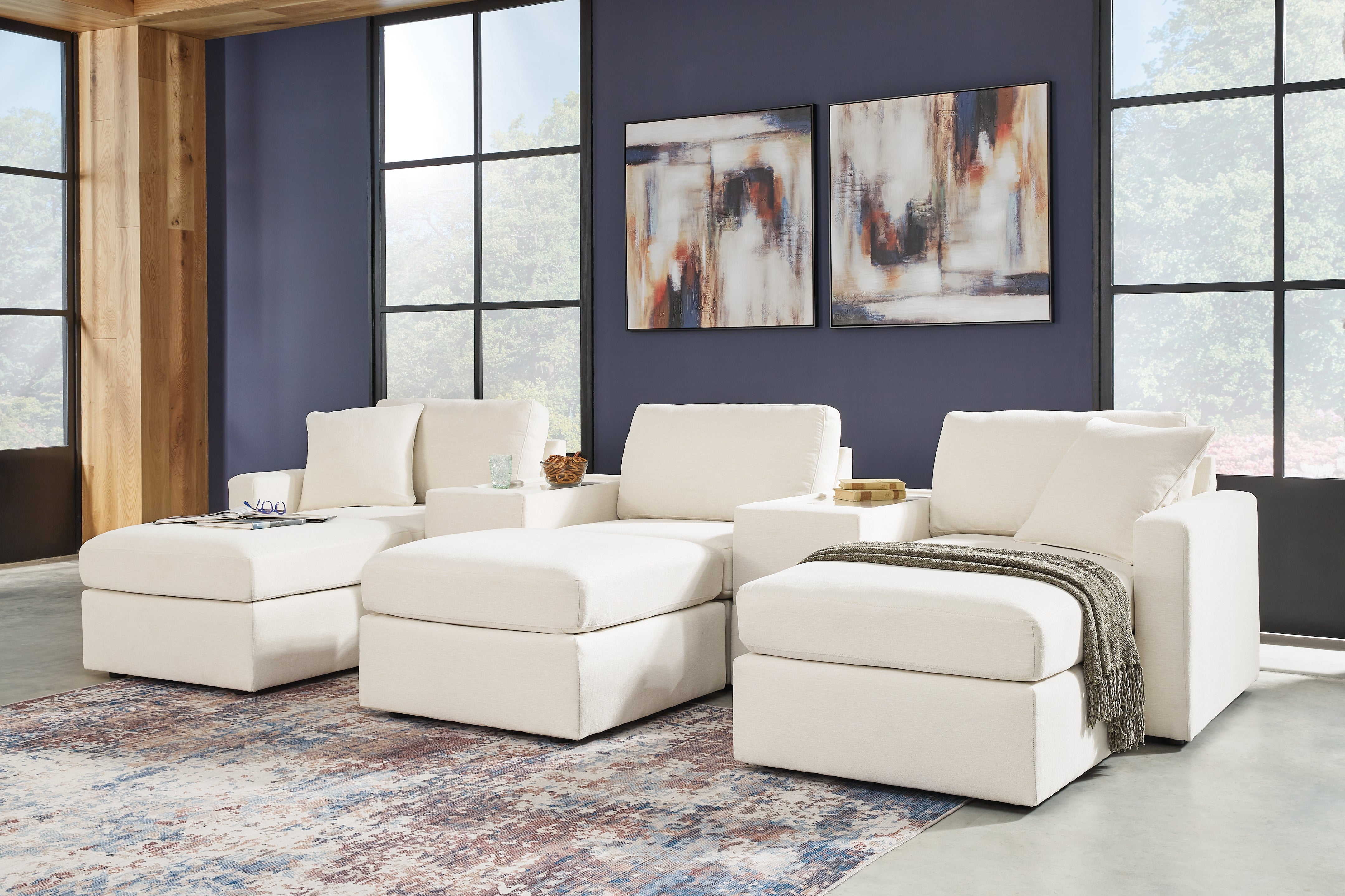 Diamond Furniture - Ashley Furniture - Modmax 5-Piece Sectional and 3 Ottomans - 5-Piece Sectional and 3 Ottomans / Oyster - 92103U19