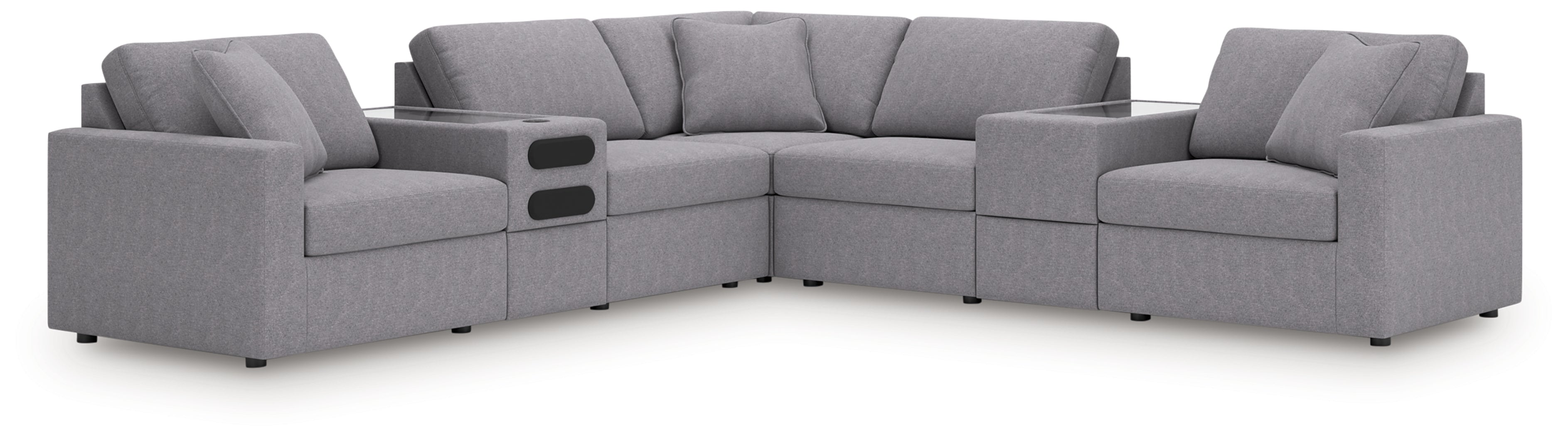 Diamond Furniture - Ashley Furniture - Modmax 7-Piece Balanced Sectional with Audio and Storage Consoles - RAF 7-Piece Balanced Sectional with Audio and Storage Consoles / Granite - 92104S69