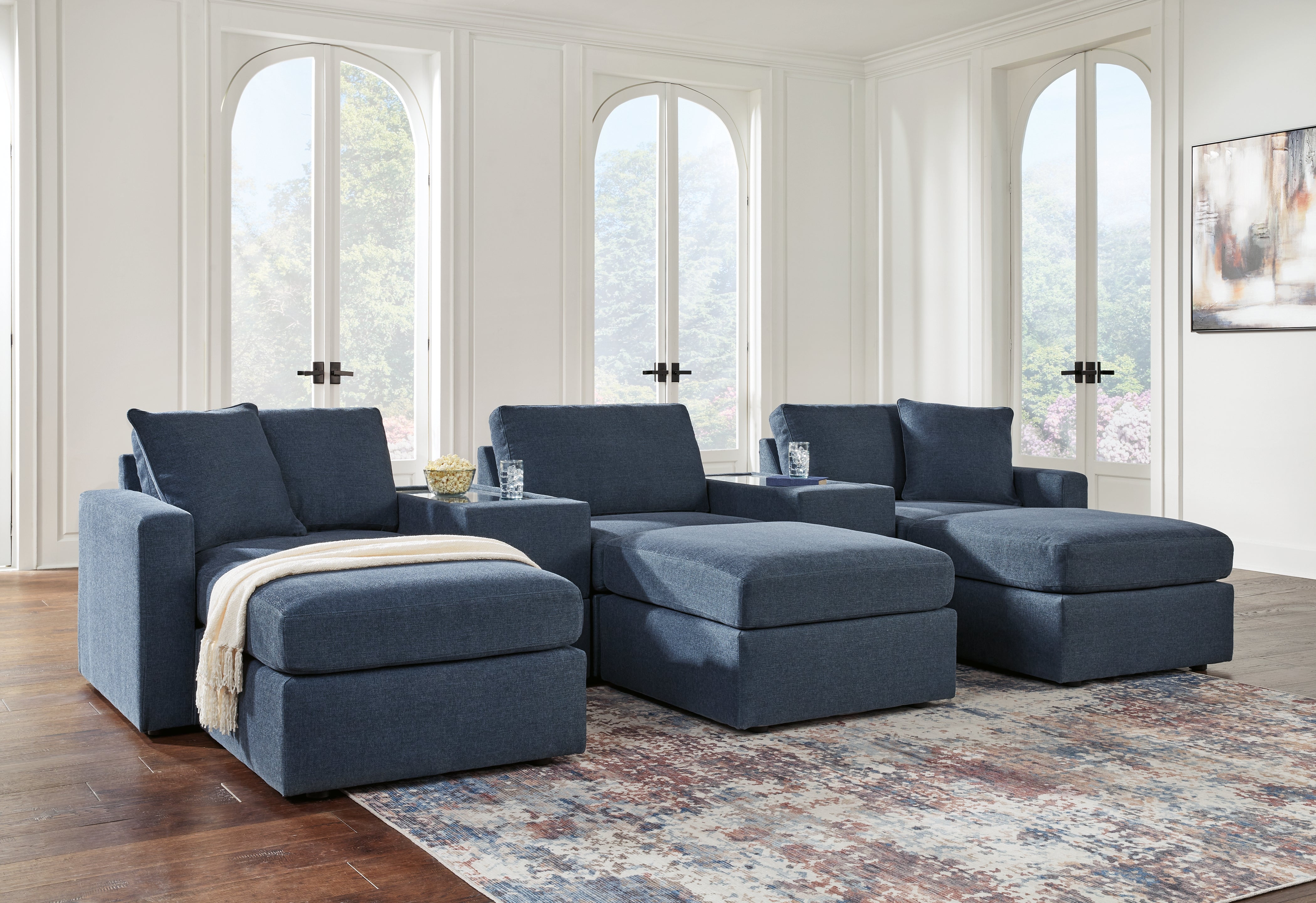 Diamond Furniture - Ashley Furniture - Modmax 5-Piece Sectional and 3 Ottomans - 5-Piece Sectional and 3 Ottomans / Ink - 92121U19