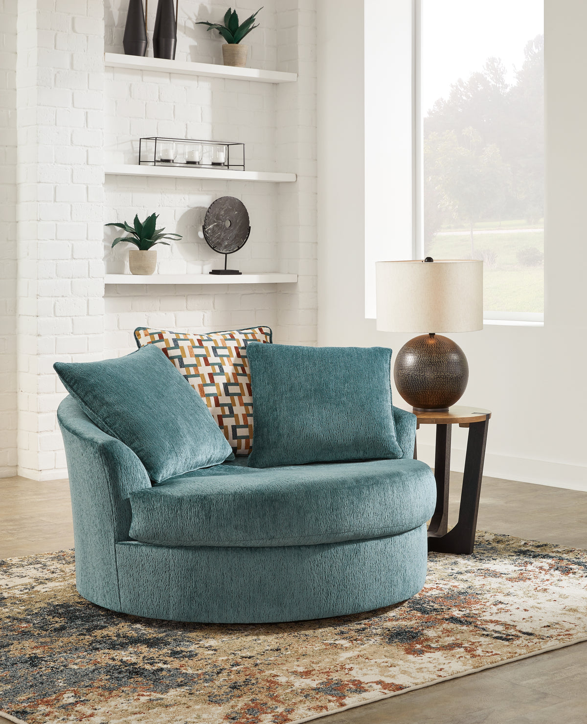 Diamond Furniture - Ashley Furniture - Laylabrook Living Room - Oversized Swivel Accent Chair / Teal - 9220621